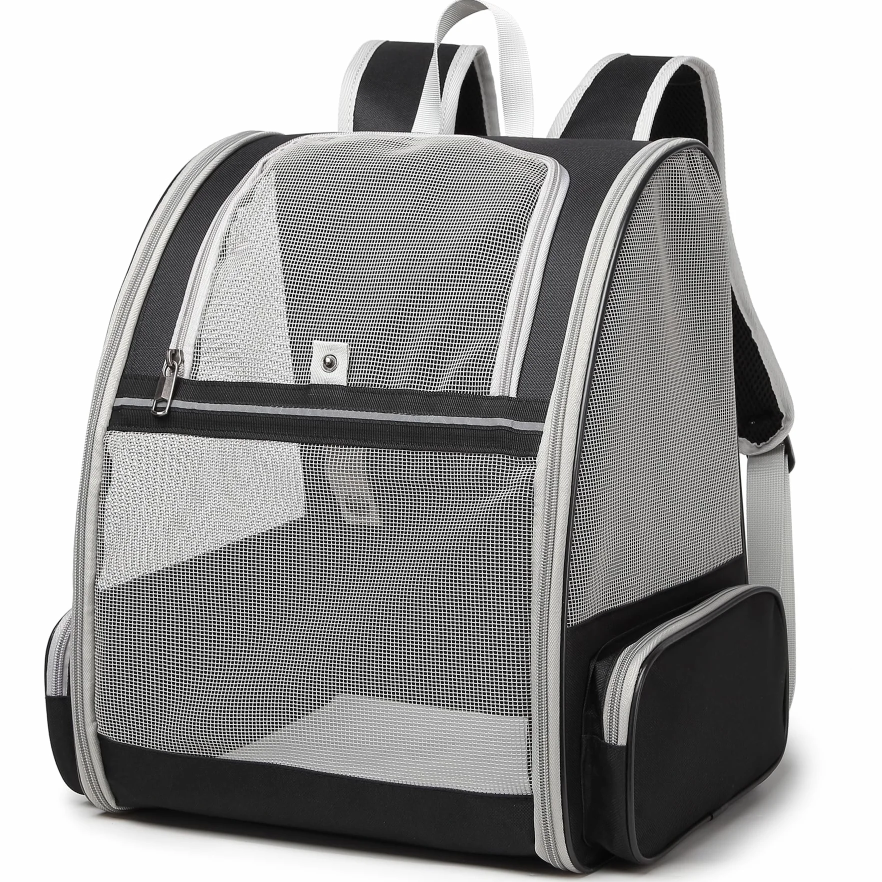 Zaino Gatto Trasporto Cane Taglia piccola Trasportino Pieghevole per Cani con Cinturino di Sicurezza Interno Borsa Portatile Porta Animali Cuccioli Gatti Medi Traspirante Km06 Nero