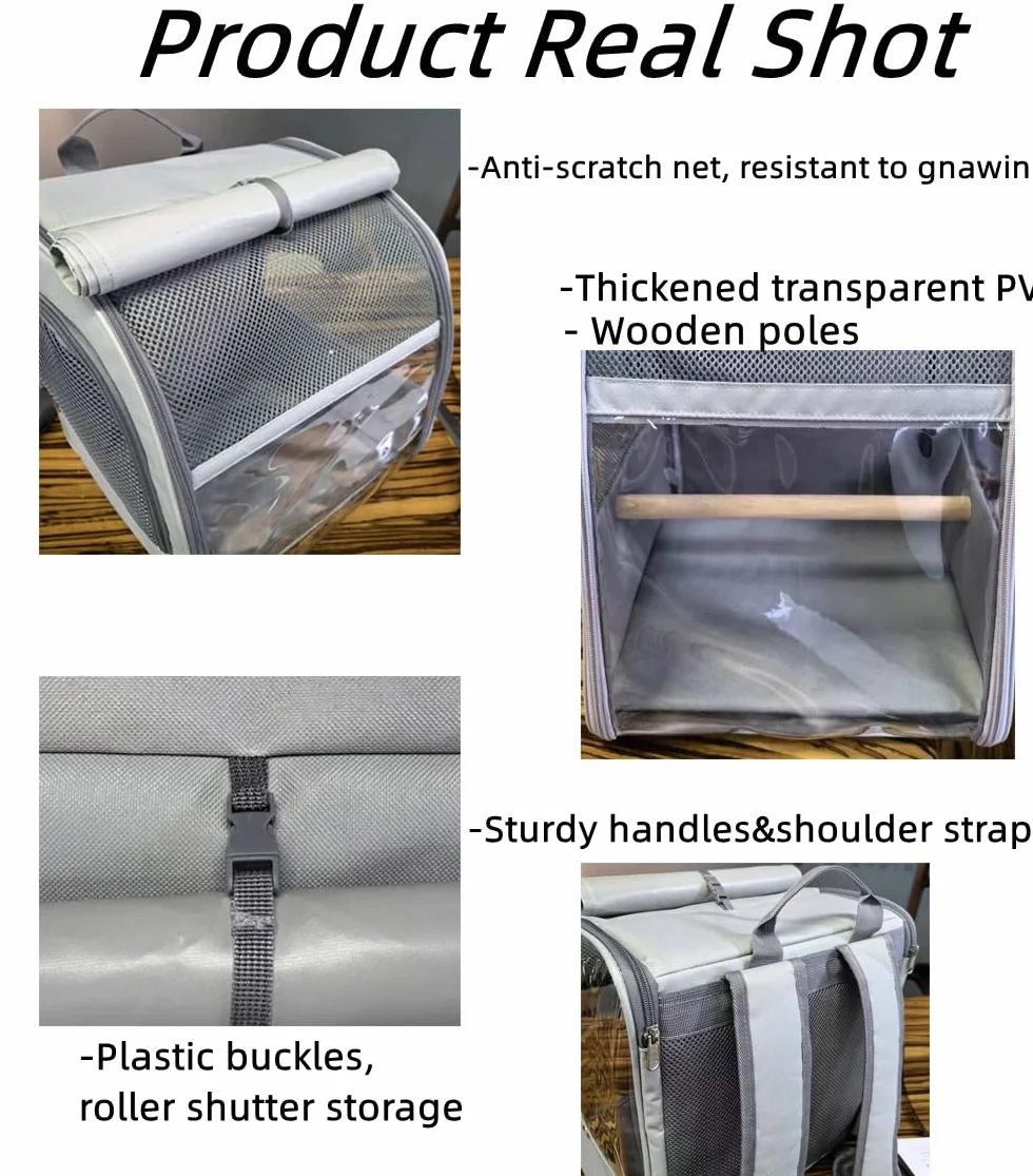 Zaino per Il Trasporto di Uccelli,con tazze a clip in acciaio inossidabile,con tende,con Supporto per Posatoio,pietra da 1 molari,per Escursioni,piccoli uccelli,1 vassoio di plastica