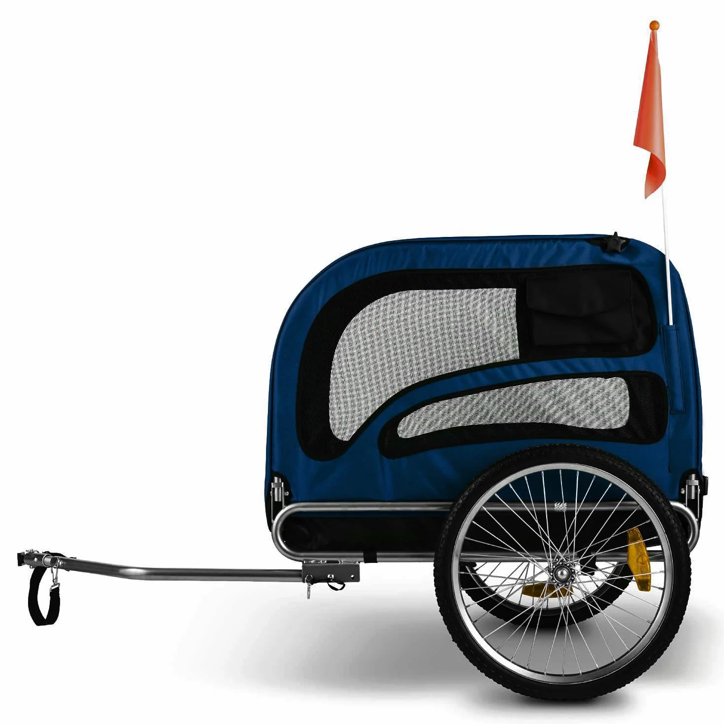 King Rex - Passeggino per Cani, Carrello Bici, Pneumatici 16", Cerchi in Acciaio, Copertura in Nylon, Riflettori, Bandierina con Asta 145cm, Base Antiscivolo, 250 L, 40 kg