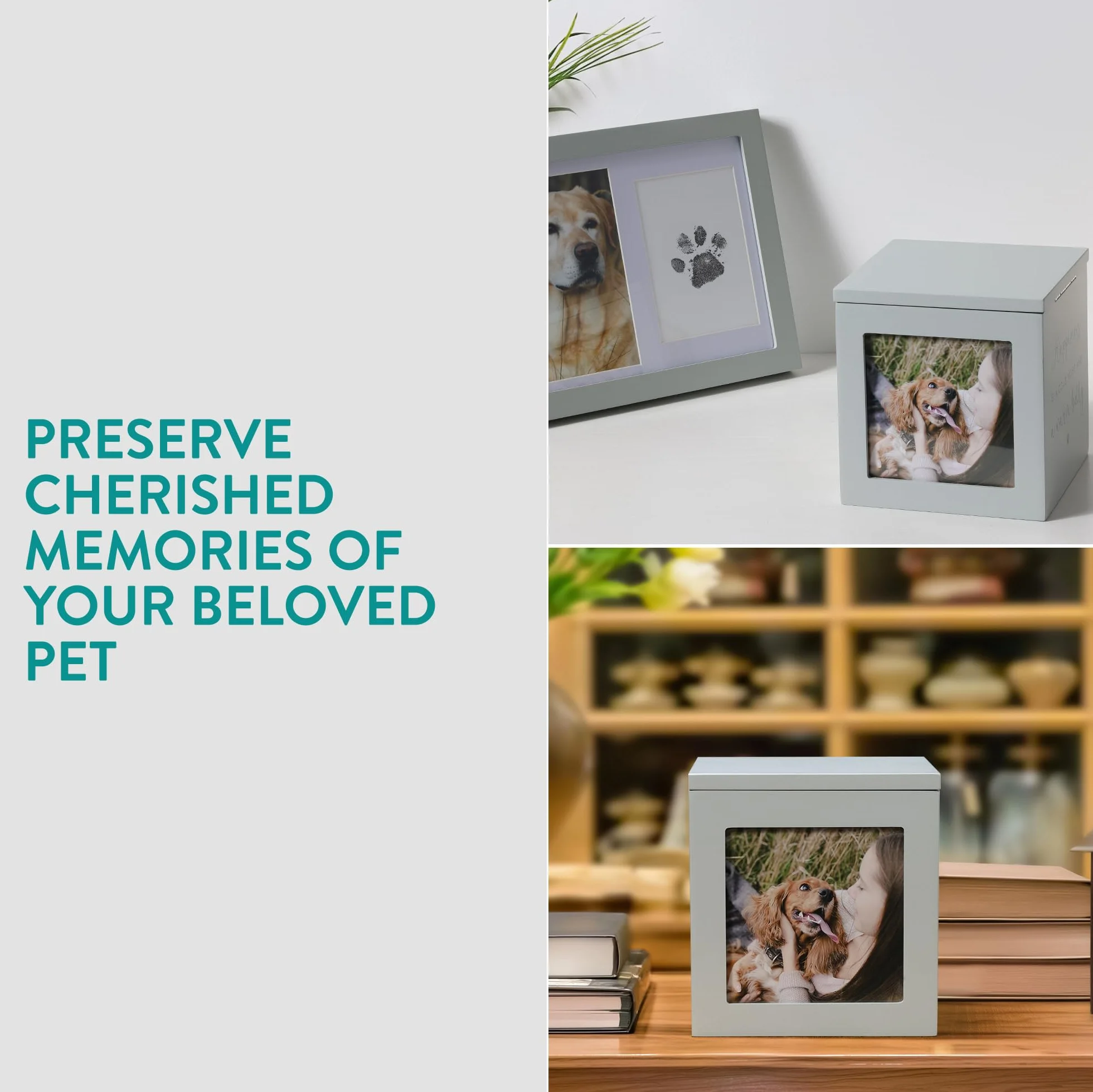 Navaris Urna Funeraria - Urna per Ceneri con 3 Foto - Porta Foto per Immagini di Gatto e Cane - Scatola Portafoto per Ceneri Gatti e Cani - Ideale per Accessori e Ricordi