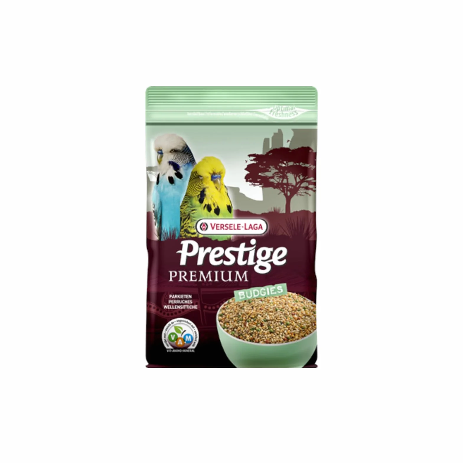 Versele-Laga Prestige Premium BUDGIES | Confezione Doppia | 2 x 800 g | Miscela di semi arricchita con granuli estrusi VAM - Cocorite | Può essere utilizzato come alimento di base