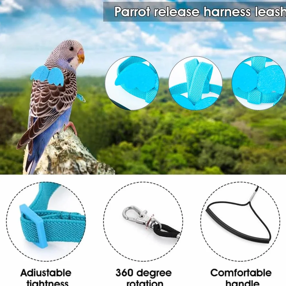 Imbracatura per Uccelli e Guinzaglio, Pettorina Regolabile per Pappagalli, Addestramento Volante Pettorina Uccelli, Pappagalli Anti-morso Imbracatura al Volo, Outdoor Corda per Volare per Pappagalli