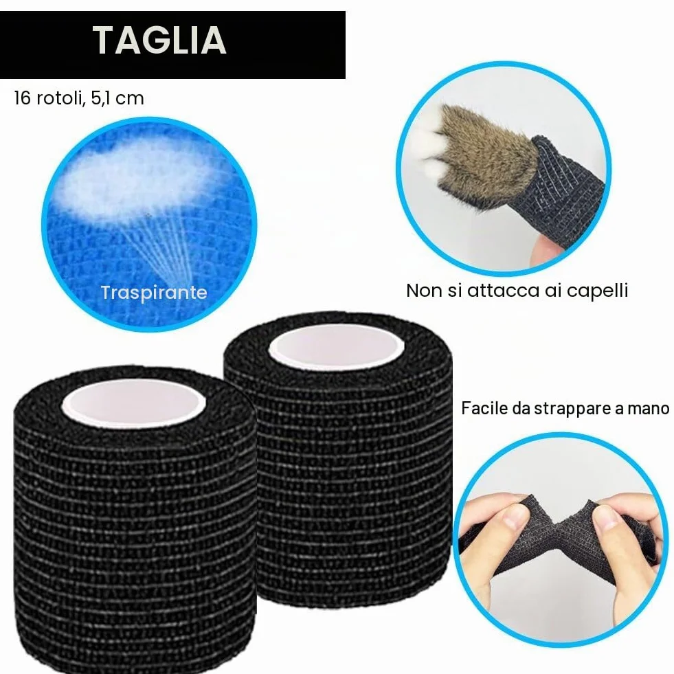 Benda Elastica Autoadesiva Coesiva 16 Rotoli 5cm x4.5m Nero
