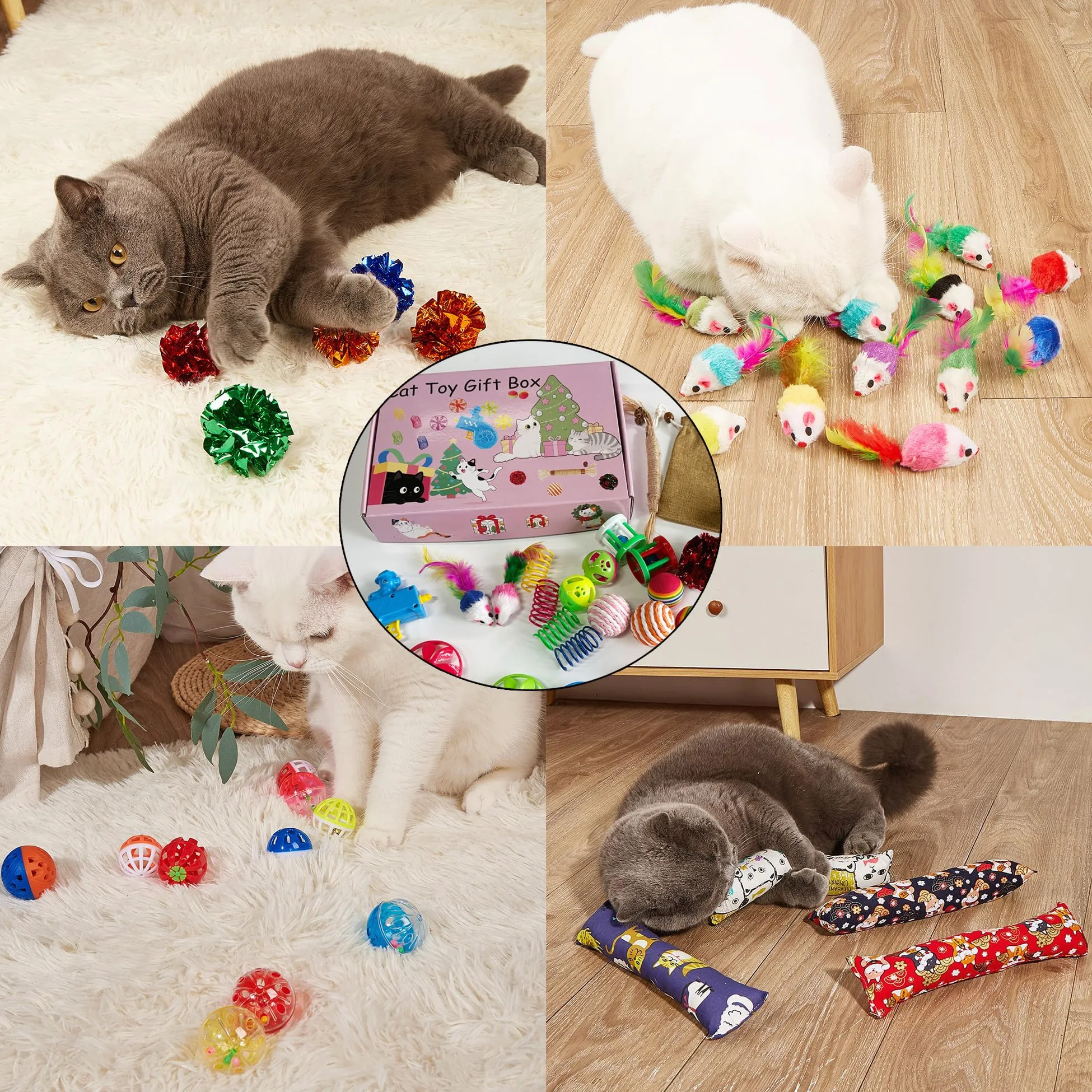 Confezione da 25 giocattoli per gatti alla rinfusa per gattini, divertenti e interattivi, tra cui arcobaleno a molla increspata per Indo