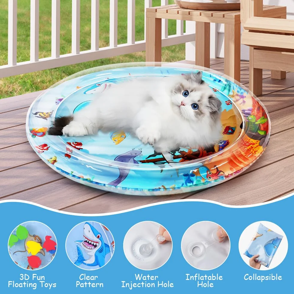OSDUE Tappetino Gioco con Sensore Dell'acqua,Tappetino Gonfiabile per Pancia Gatti Tappetino Gioco Sensore D'acqua Ispessito Tappetino Raffreddamento Gonfiabile Portatile RegaliNatale