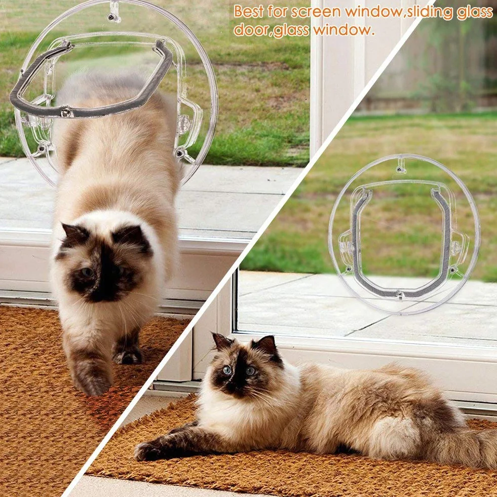 Porta per Animali Domestici Rotonda Trasparente in Plastica ABS con Chiusura a 4 Vie Impermeabile per Gatti e Cani Piccoli