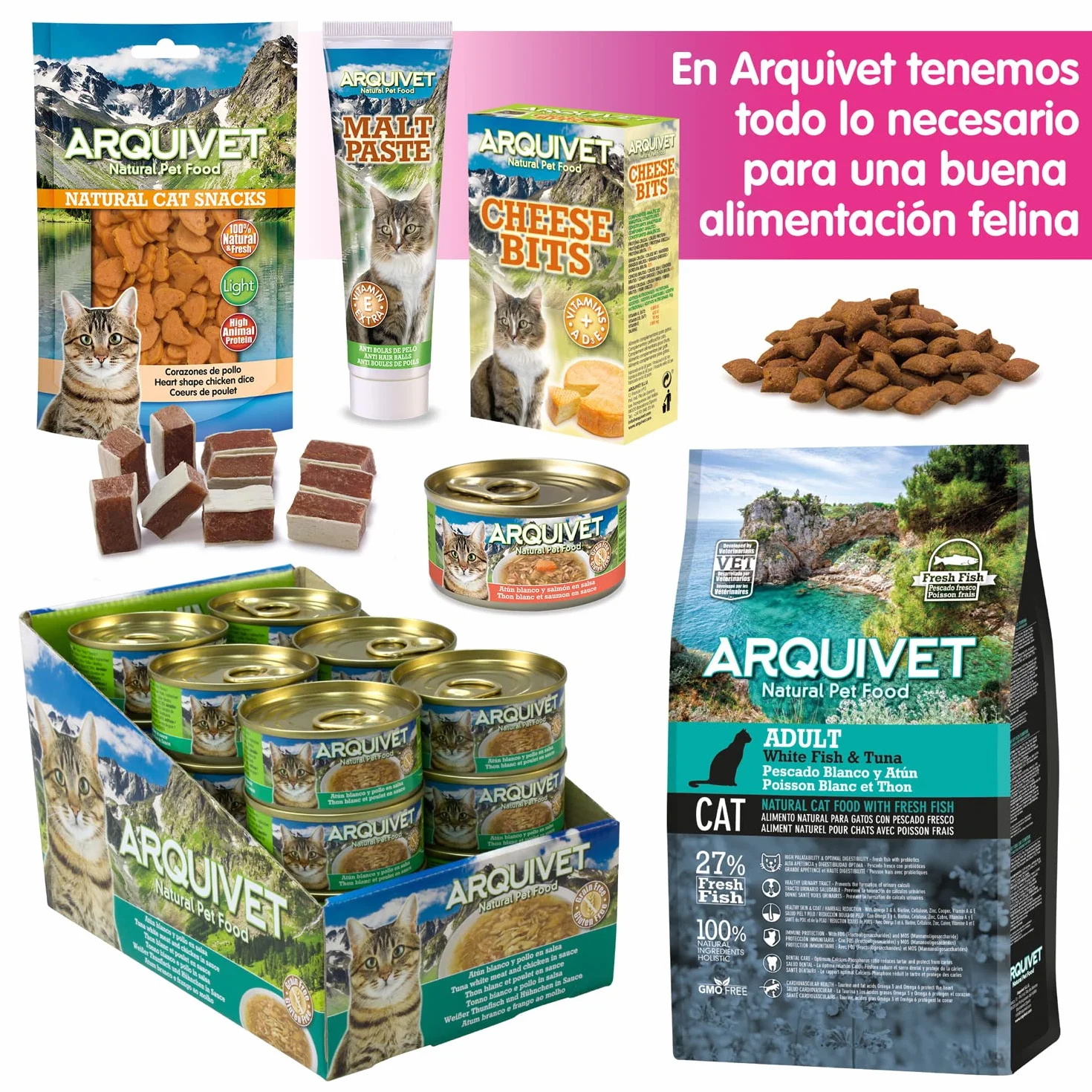 ARQUIVET - Pack 24 unità - Scatolette di tonno bianco con bastoncino di granchio in salsa - per gatti - super premium - ingredienti naturali al 100% - Cibo umido per gatti - 80 gr.
