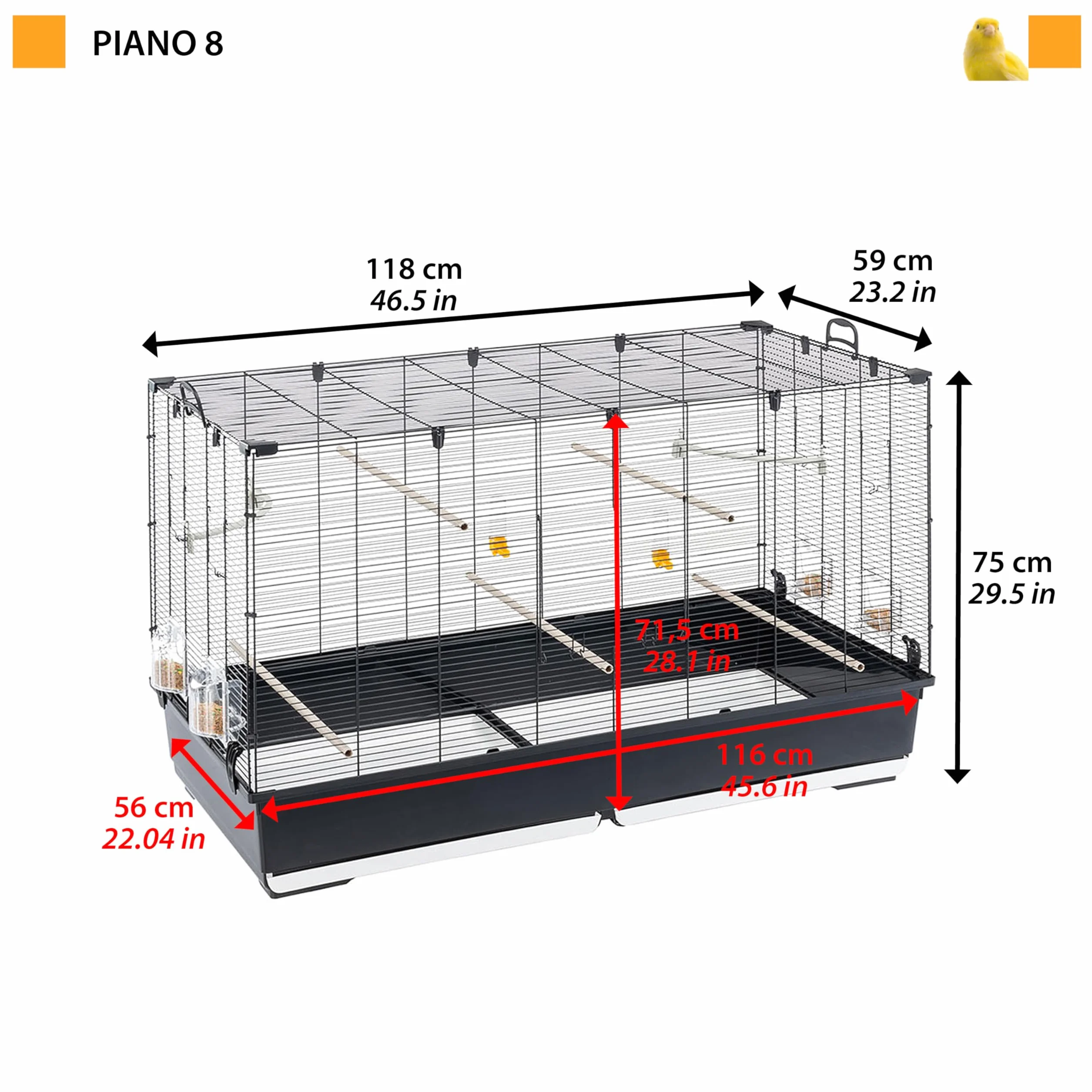 Ferplast PIANO 8 Gabbia Voliera per Uccelli in Metallo 118x59x75 cm