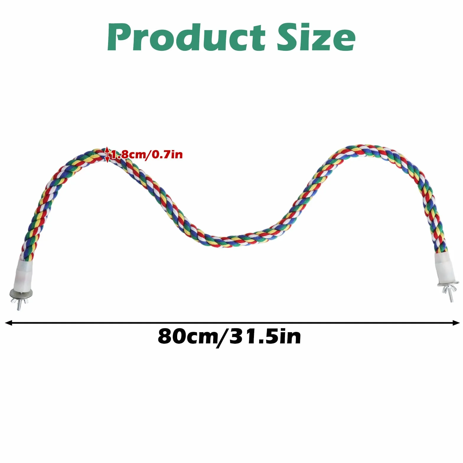 Posatoio Flessibile per Pappagalli 80 cm Barra Antiscivolo in Cotone con Anima in Metallo e Clip