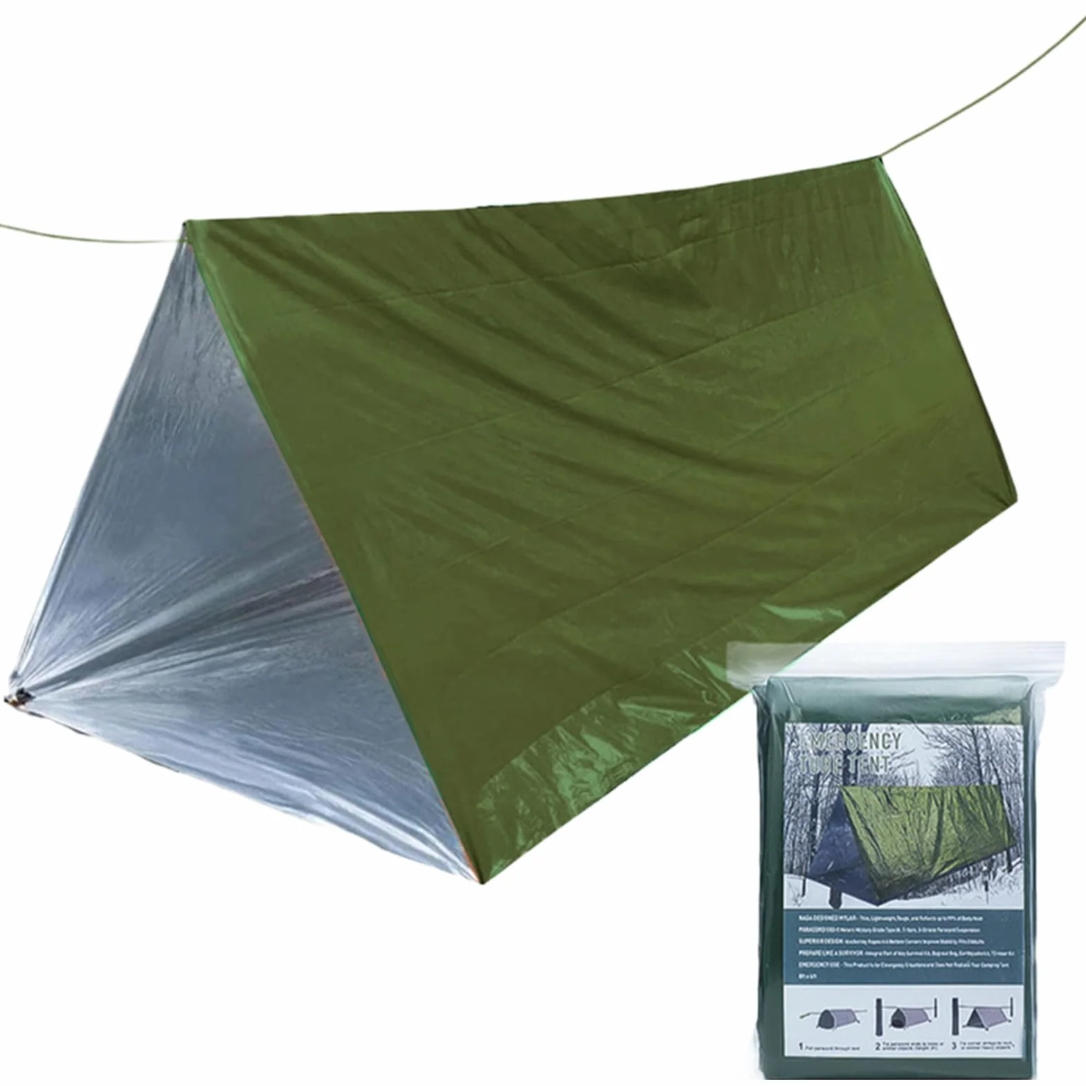 Kit per tenda da campeggio, leggero, antivento, impermeabile, salvavita, sacco a pelo, coperta termica per escursionismo