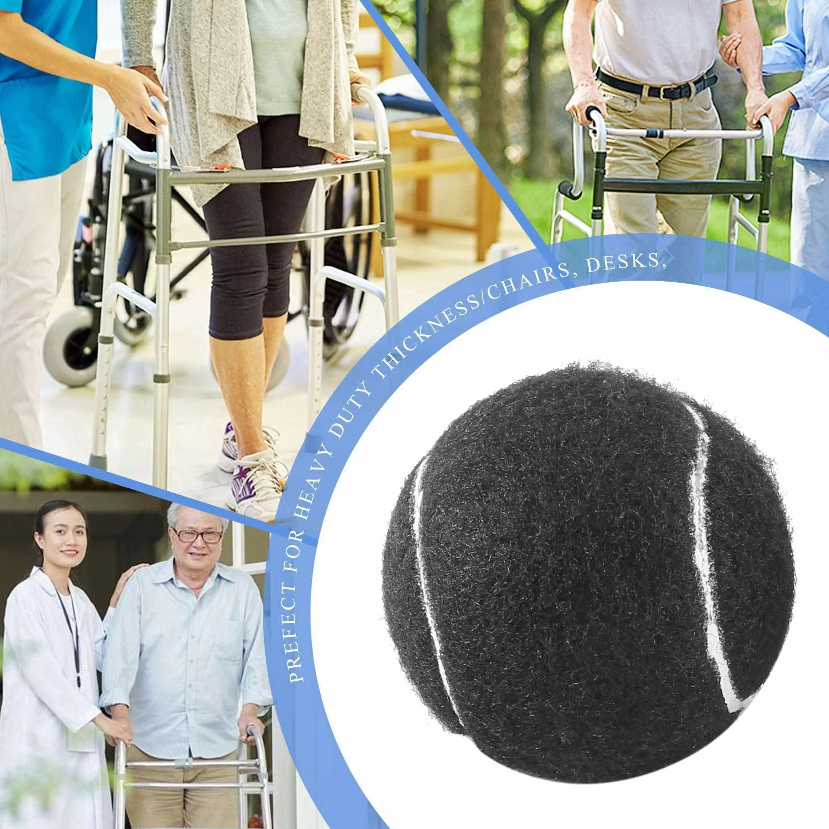 Walker Pallina da Tennis Pretagliata per Mobili 2 Pezzi Feltro Nero
