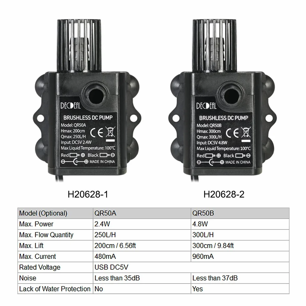 Decdeal USB DC5V 2.4W/4.8W Ultra-silenzioso Pompa Acqua Brushless Impermeabile Sommerso Acquario Circolante
