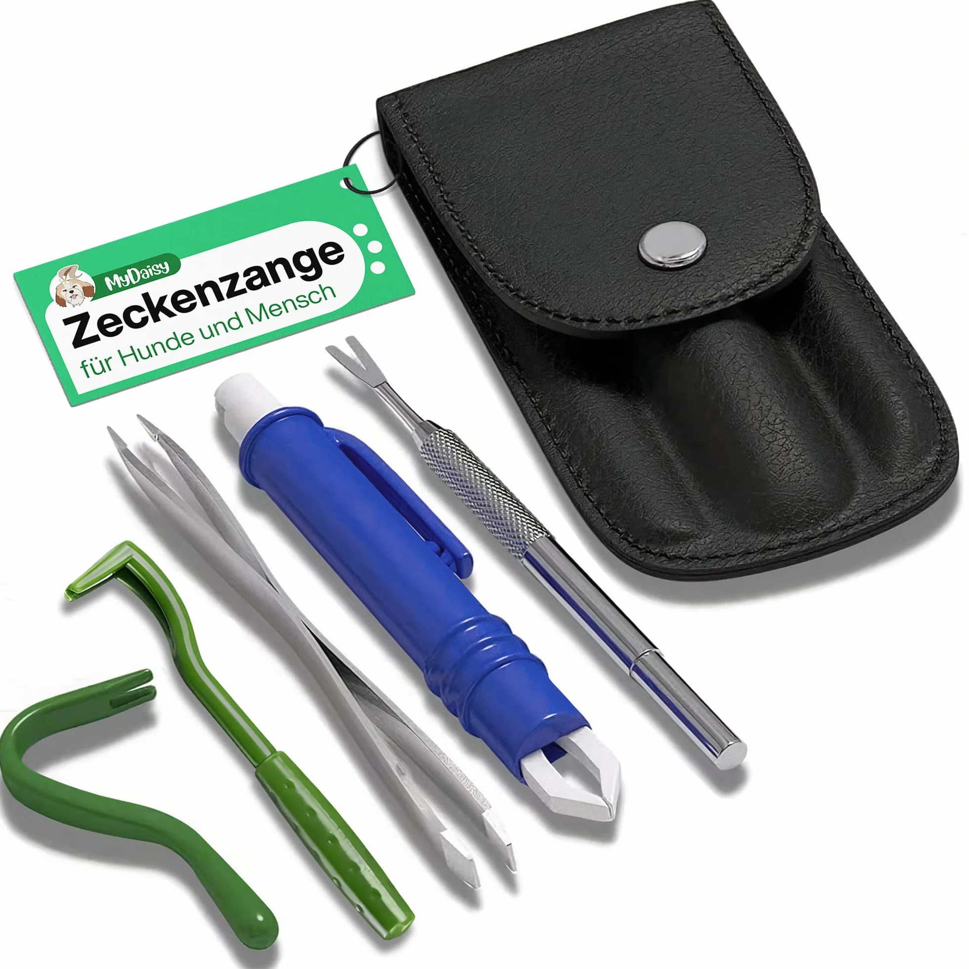 MYDAISY Set Pinzette Rimozione Zecche 5 pezzi Custodia – Protezione Antizecche per Cani Gatti Umani