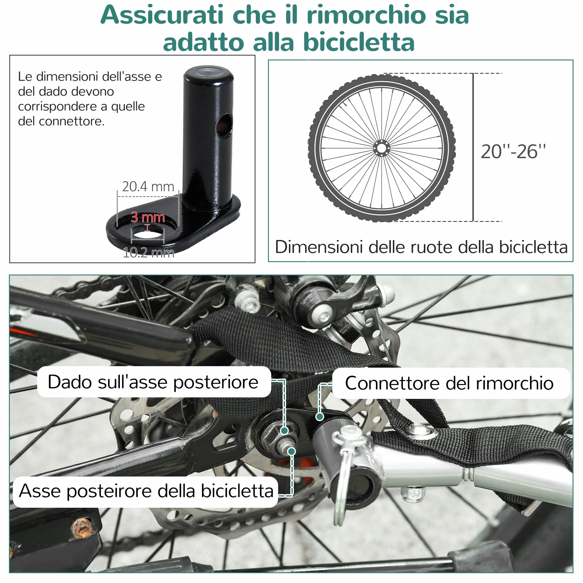 PawHut Rimorchio da Bicicletta per Cani e Gatti 2 Grandi Ruote da 50cm Buona Ventilazione Bandiera di Sicurezza Resistente alle Intemperie Acciaio e Tessuto Oxford