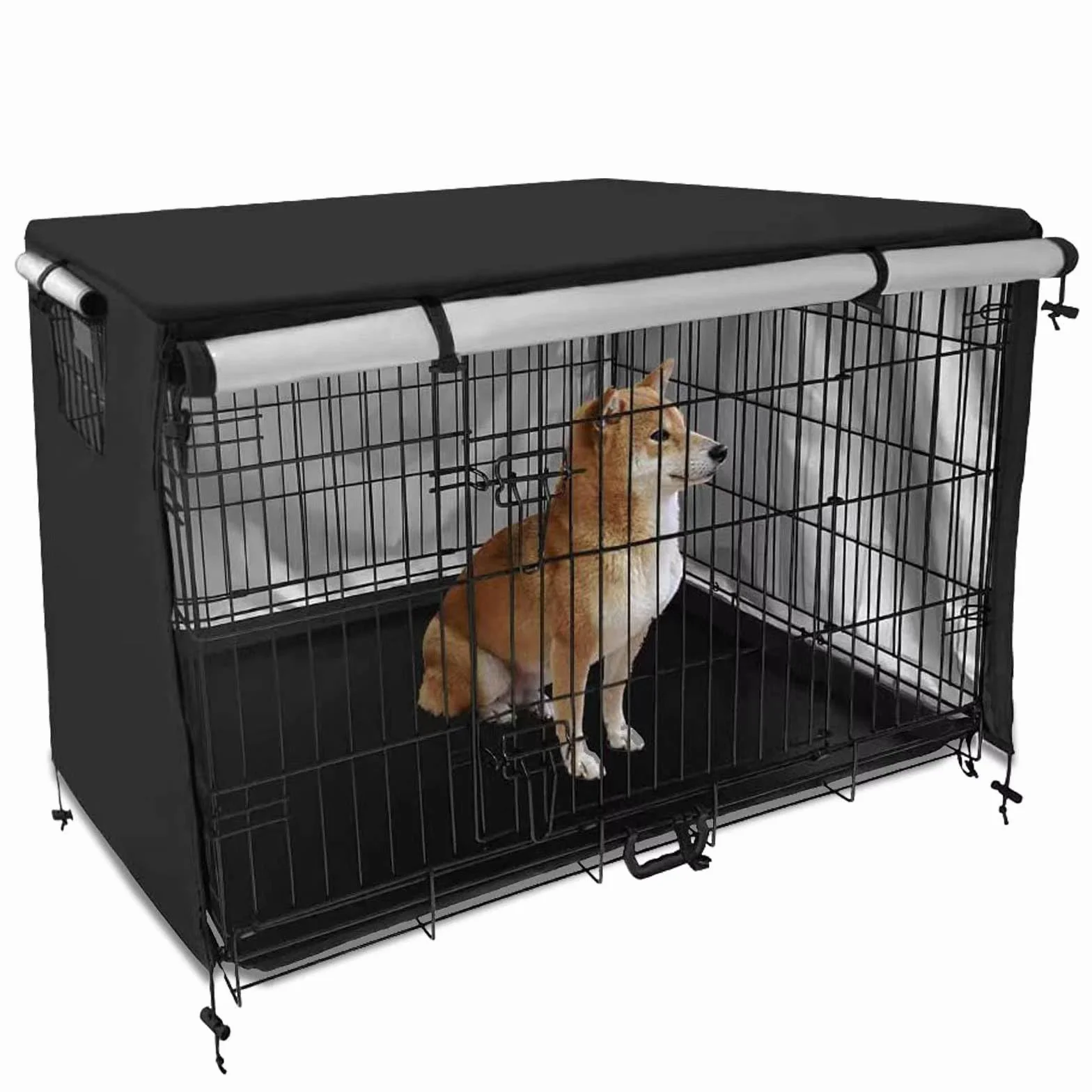 Telo Copertura Gabbia per Cani, Tela Oxford 210D Doppia Porta Copri Kennel Cane, Materiale Resistente Impermeabile Ombreggiante Traspirante Copertura per Cane Kennel (95 X 61 X 64cm)