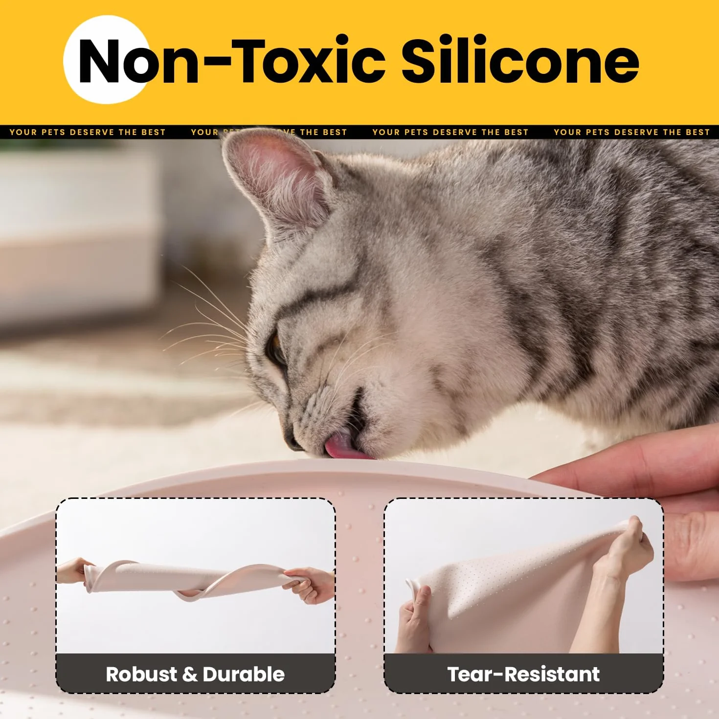 Conlun Tappetino Ciotola Cane, Tappetino Ciotole Gatto con Bordi Rialzati di 1,2 cm per Contenimento Degli Schizzi, Tappetino Silicone per Animali Senza BPA, Sottociotola per Cani(Taupe,81x51 cm)