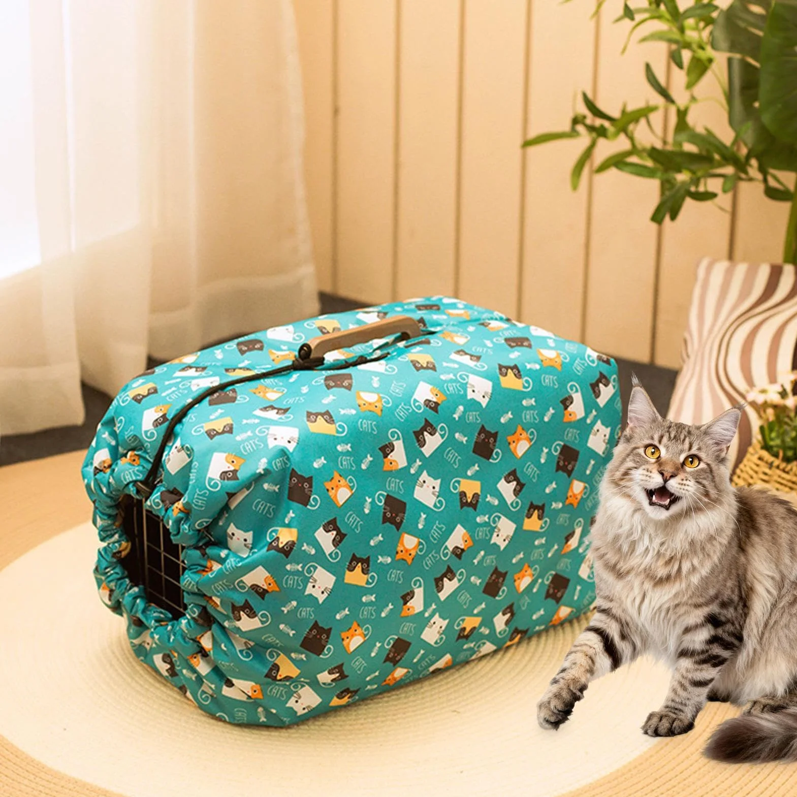 Generico Copertura per cassa 58x37x37 cm Protezione in tessuto Oxford antivento per gabbia invernale cuccioli gatto