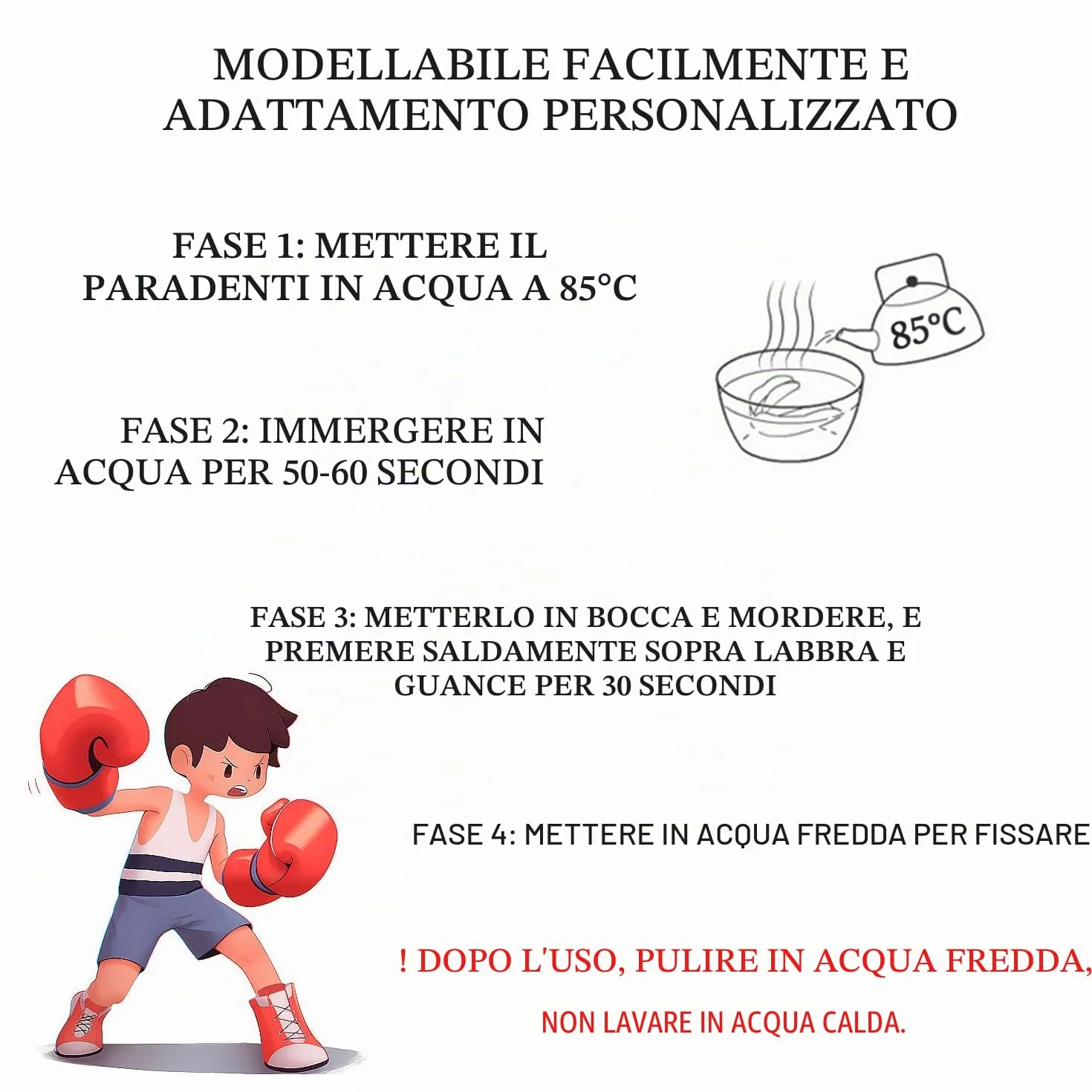 3 Pezzi Paradenti per Bambini Junior, Scudo Paradenti Gengivale Sportivo Modellabile con Trasparente Portatile Custodia, per Boxe, MMA, Rugby, Hockey, Basket (da 6 a 12 Anni)