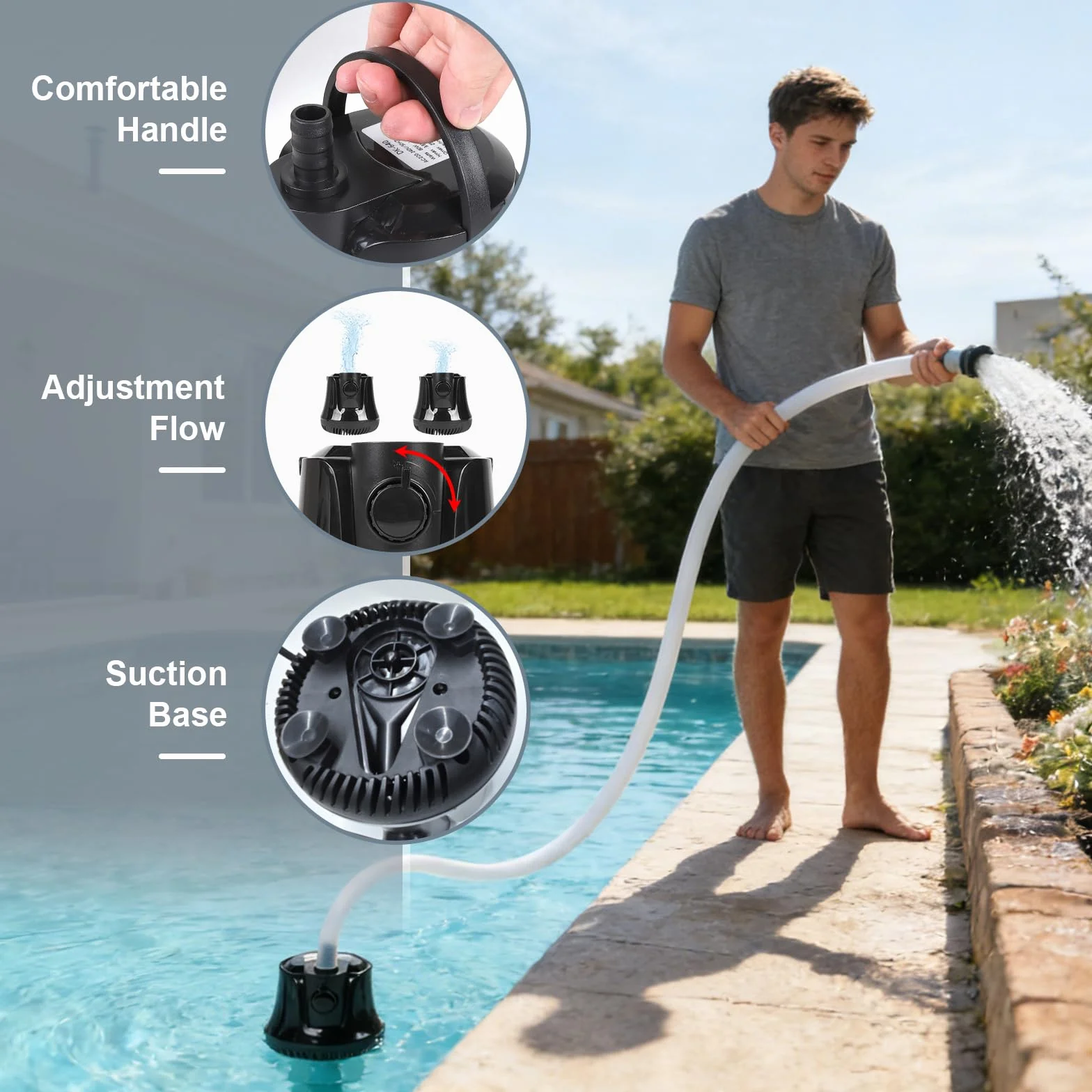 EFUTURETIME Pompa per Acquario 25W 800l/H Pompa Acqua Sommergibile Silenziosa con 1m Tubo Flessibile 3 Ugelli, Pompa per Laghetto Fontana da Interno per Giardini Piscina Idroponica Acquari