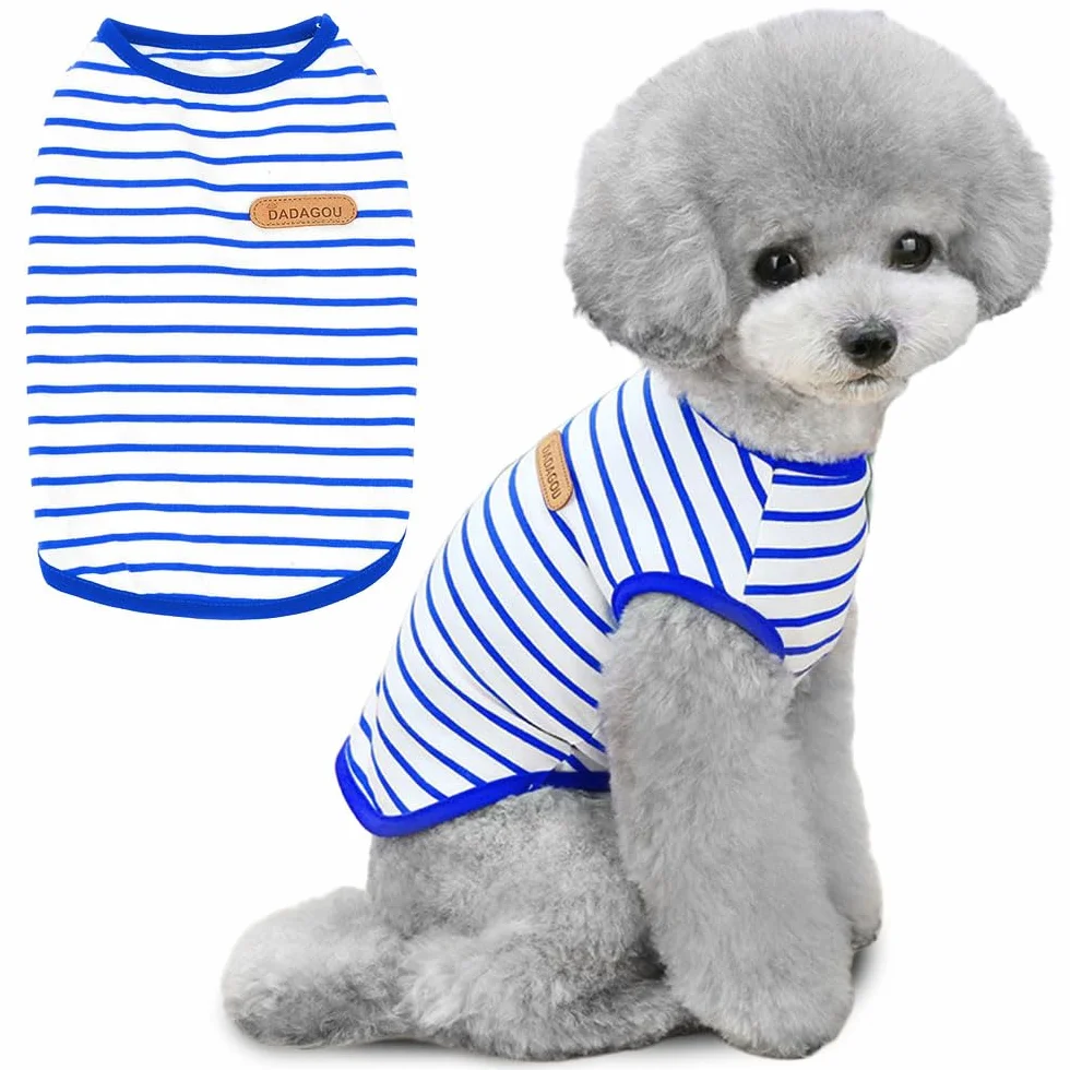 Voarge Maglietta con Strisce per Cani, Camicie Estive per Cani, Vestiti per Cuccioli in Morbido Cotone Canotta per Animali Domestici Maglietta Basic per Chihuahua Abbigliamento per Cani di Taglia Pic