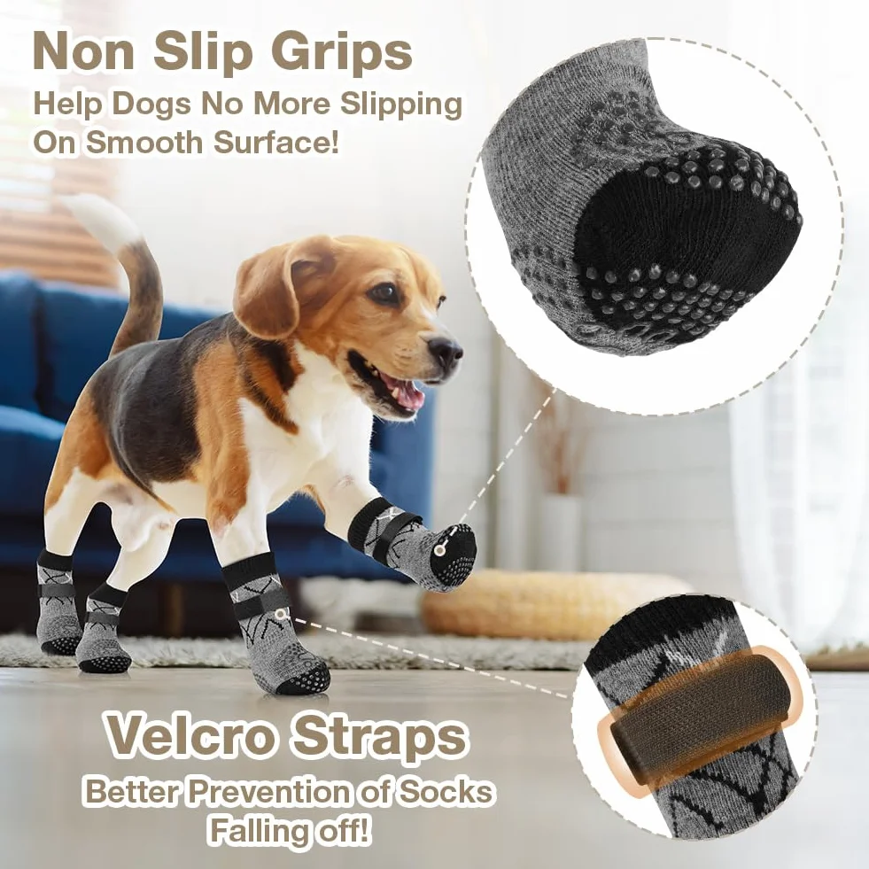 Calzini per Cani Antiscivolo 2 Paia Protezione Zampe Cane Prevenire Leccamento Versione Ispessita (S)