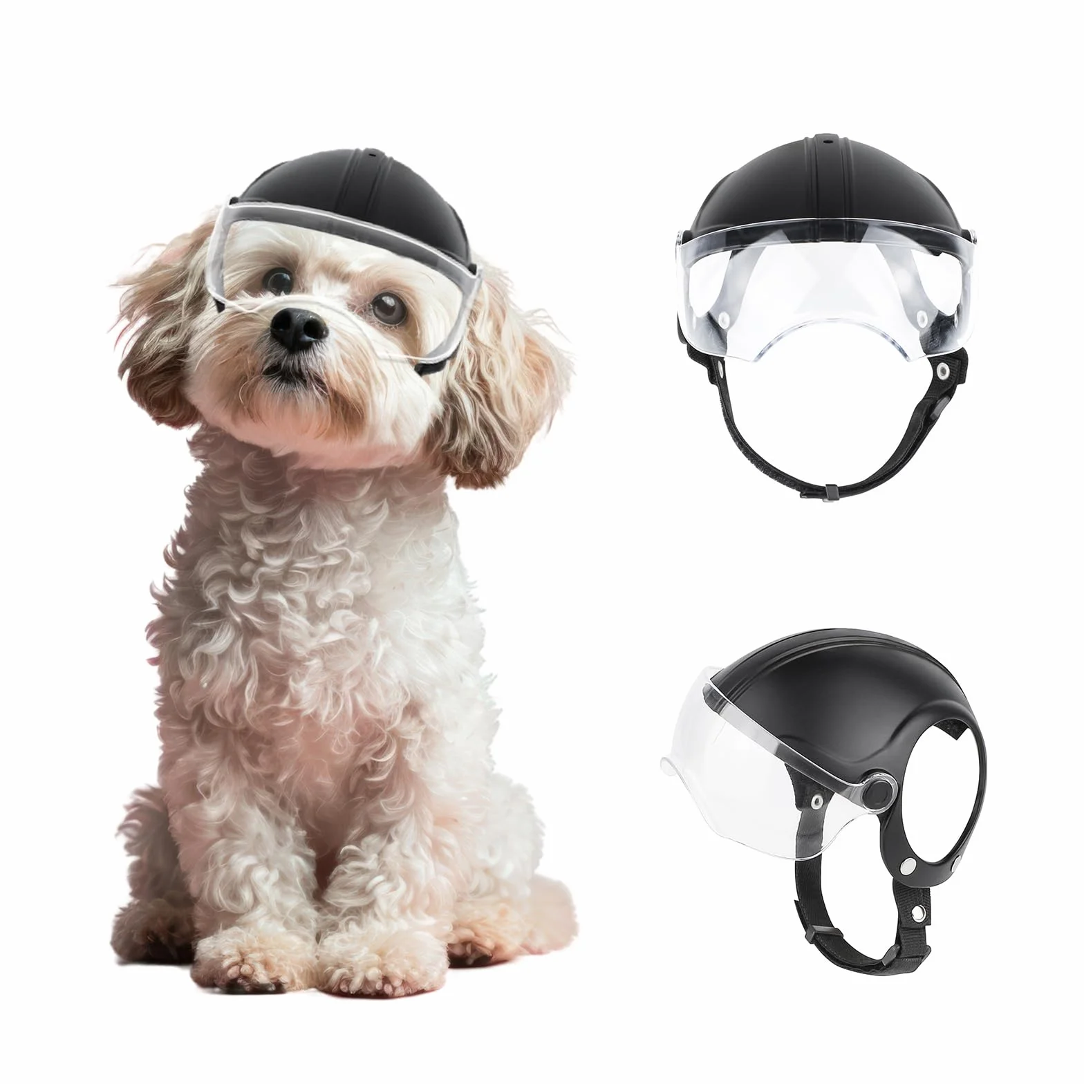 Casco per cani con occhiali resistente Casco per animali domestici Protezione UV Occhiali da sole trasparenti per cani di piccola taglia - Lente trasparente
