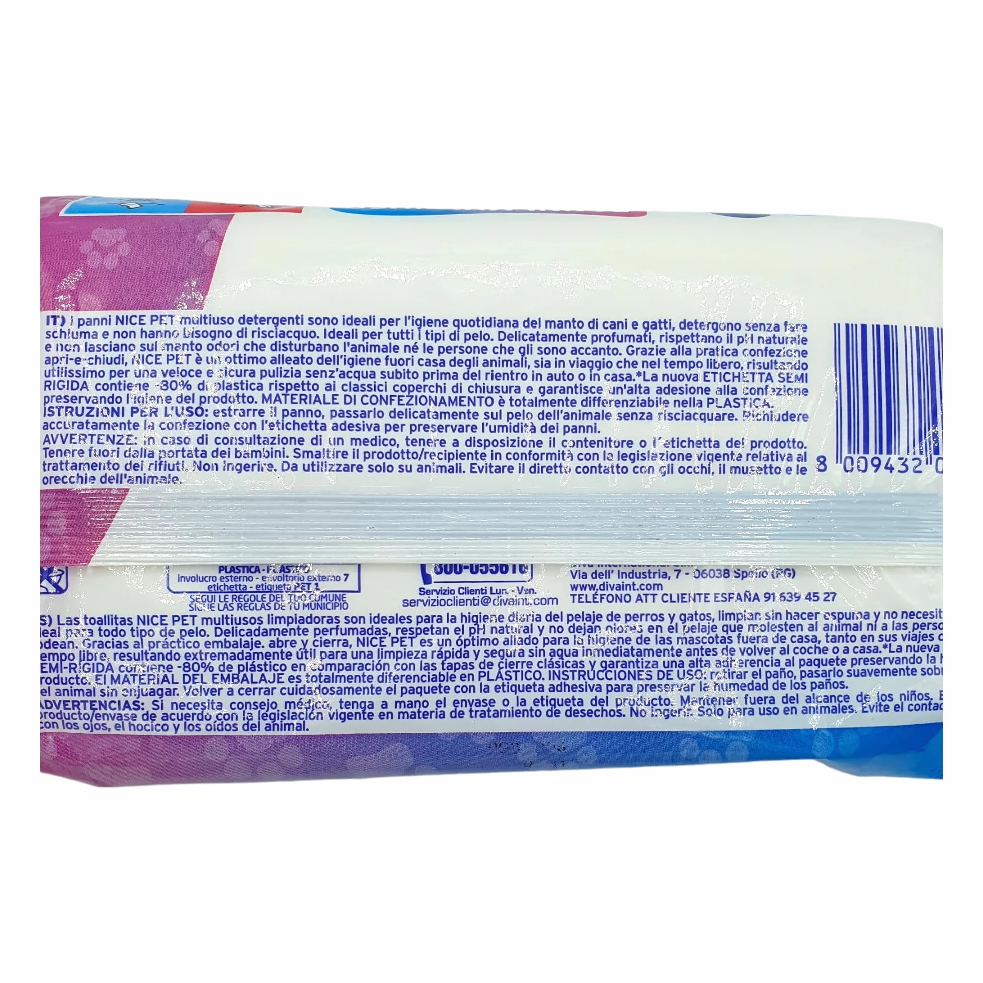 Nice Pet Salviette Multiuso Detergenti Igienizzanti per Cani e Gatti 100 Salviette Umidificate