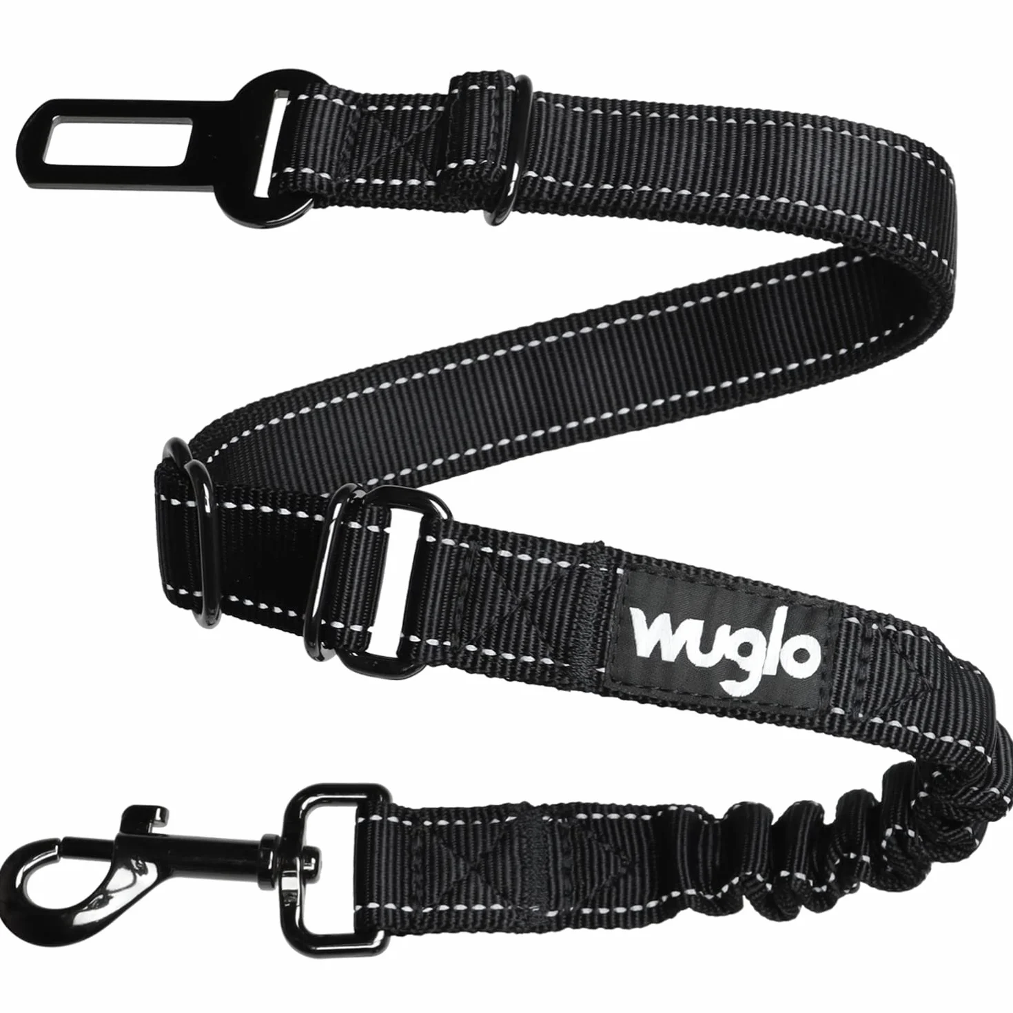 Wuglo Cintura per Cani Auto da 30 a 95 cm - Cintura di Sicurezza per Cani Elasticizzata - Cintura Auto per Cani con Attacco Spesso - Guinzaglio Auto per Cani Universale (Nero)