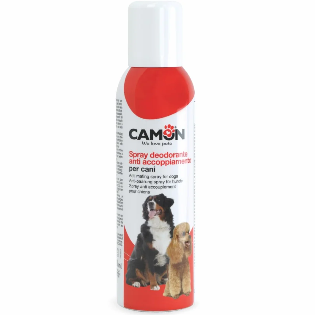 CAMON | Spray Deodorante Anti Accoppiamento dei Cani, Formato da 200ml, Riduce Attrazione Maschile, Ideale per i Periodi di Calore, con Oli Essenziali (L'imballaggio può variare)
