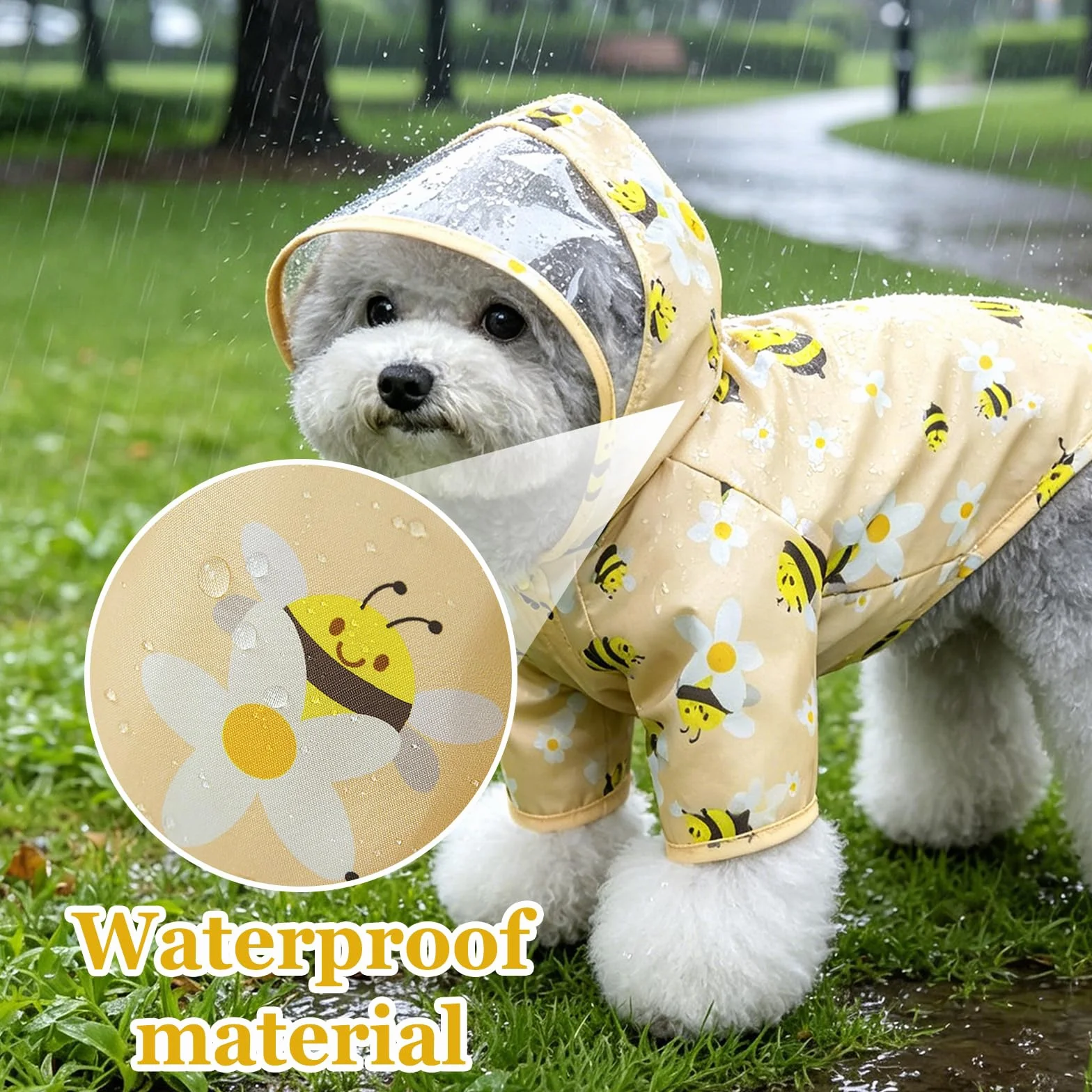 Impermeabile Cane, Impermeabile per Cani Cappotto Ape Gialla, Ultraleggero Cappotto con Cappuccio, Antipioggia Ultraleggero Cane con Tessuto Premium Idrorepellente per Cani di Piccola