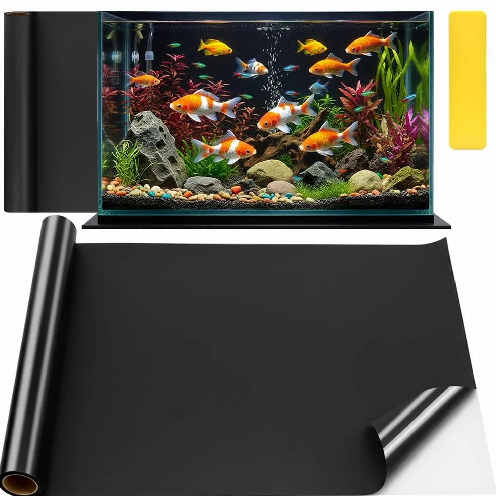50 x 400 cm, sfondo nero per acquario, autoadesivo, adesivo statico per acquario, decorazione adesiva per acquario, poster da ritagliare