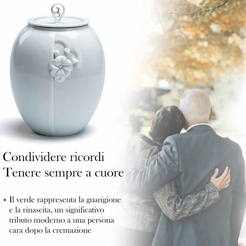 Urna funeraria (grande), 2,4 L, adatta per Umana / Cani fino a 70kg, ceramica, verde