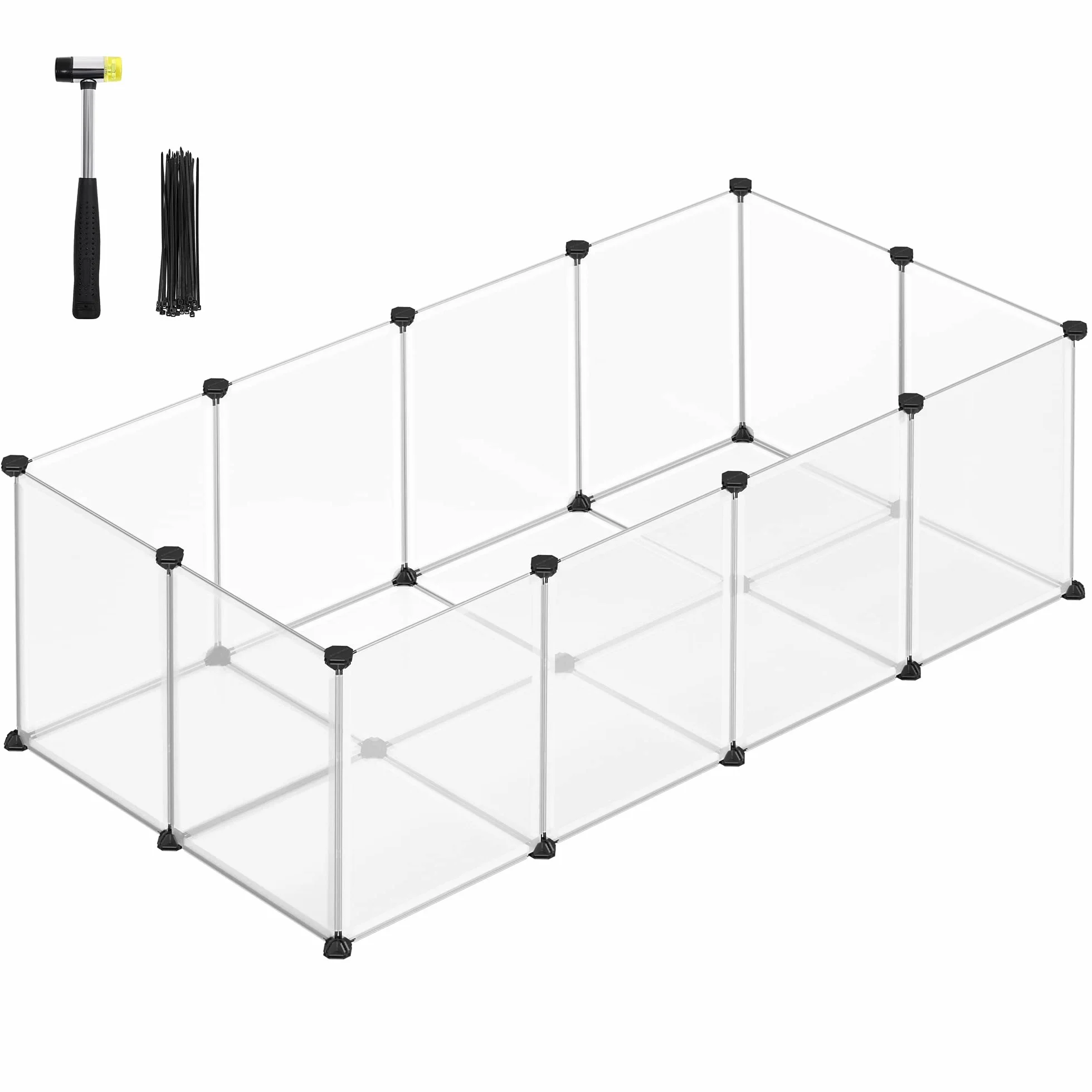 SONGMICS Recinto per Animali con Fondo, Recinzione per Animali di Piccola Taglia, Gabbia in Plastica da Interno per Criceti Conigli Ricci Porcellini d’India, 143 x 73 x 46 cm, Bianco LPC02W