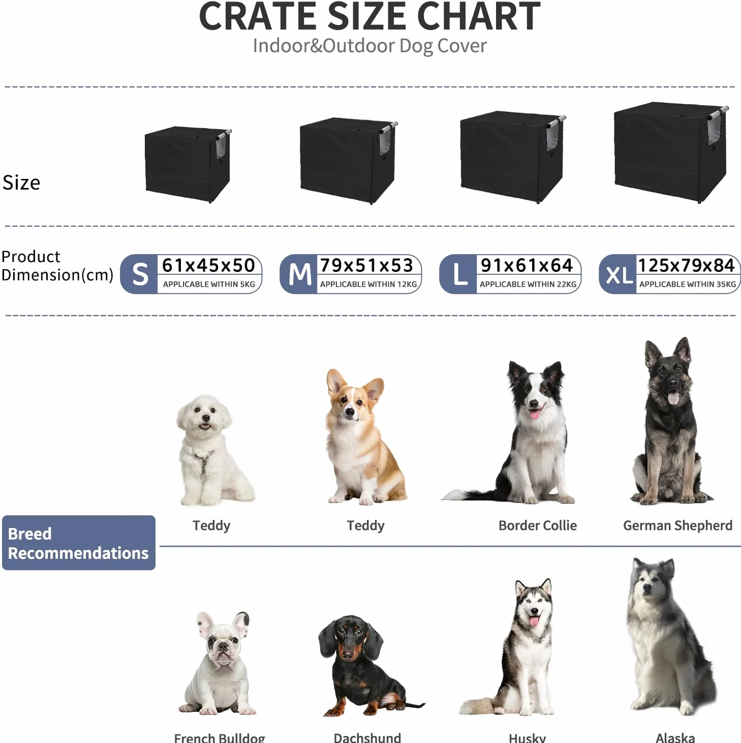 OUUTMEE Copertura per box per cani in poliestere 210D impermeabile 125x79x84 cm nero