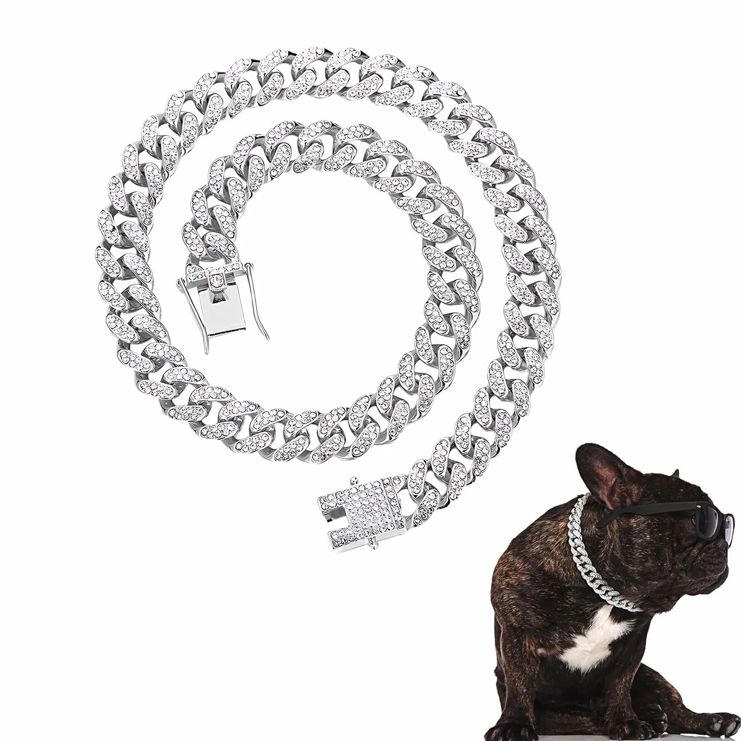 Collana con Catena Cubana in Zircone da 8 Pollici per Cuccioli, Collare con Diamante per Cane