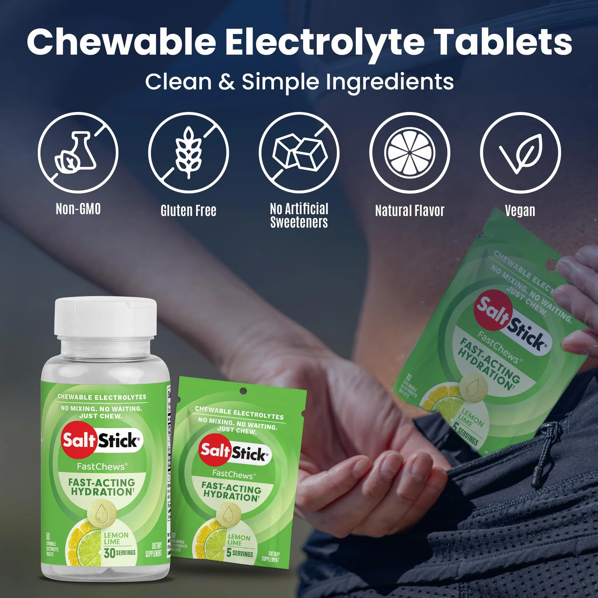 SALTSTICK Fastchews Citron - Boite de 60 pastilles electrolyte à croquer