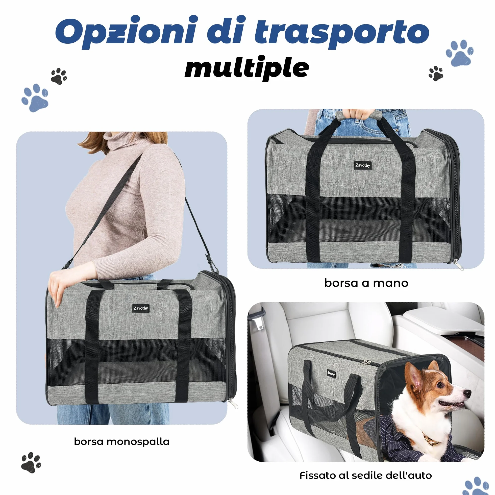 Zavothy Borsa per Trasporto Gatto Cane Traspirante Pieghevole Custodia Tracolla Regolabile Materasso Rimovibile L Beige