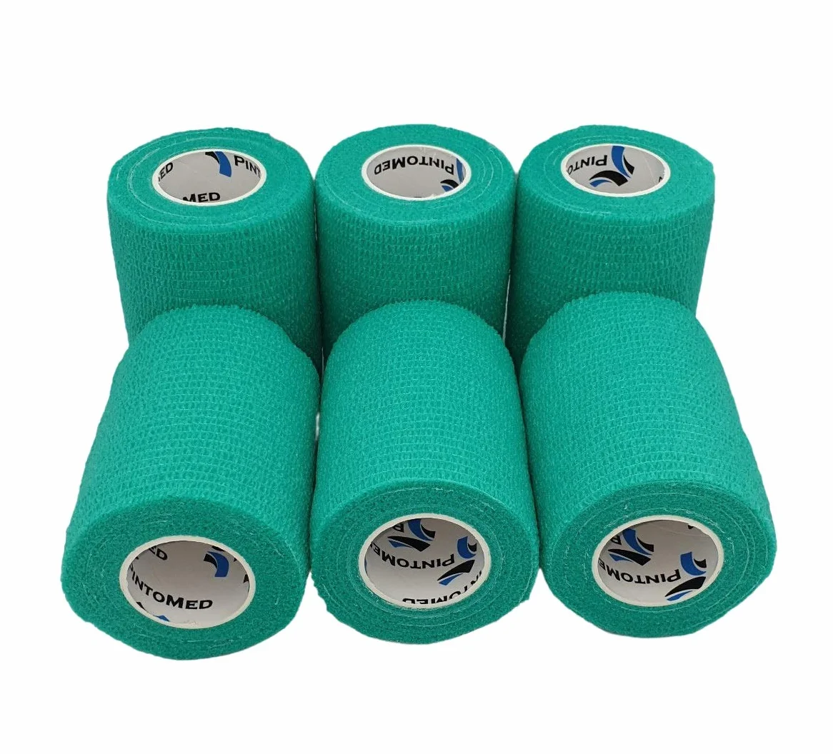 BENDAGGIO COESIVO - VERDE garza elastica, 6 rotoli x 7.5 cm x 4.5 m autoadesiva flessibile bende, qualità professionale, primo soccorso - Wrap Cohesive Bandage - Confezione da 6