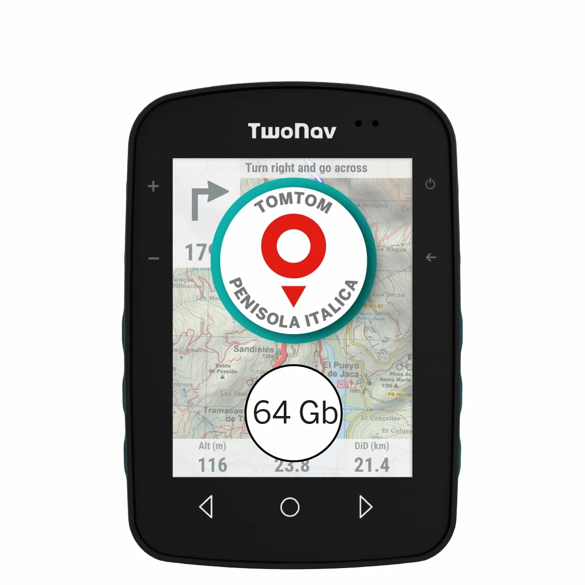 TwoNav Terra (64 GB) + Carta completa Italia TomTom, GPS con schermo wide da 3,7 pollici per montagna, escursionismo, MTB, bicicletta