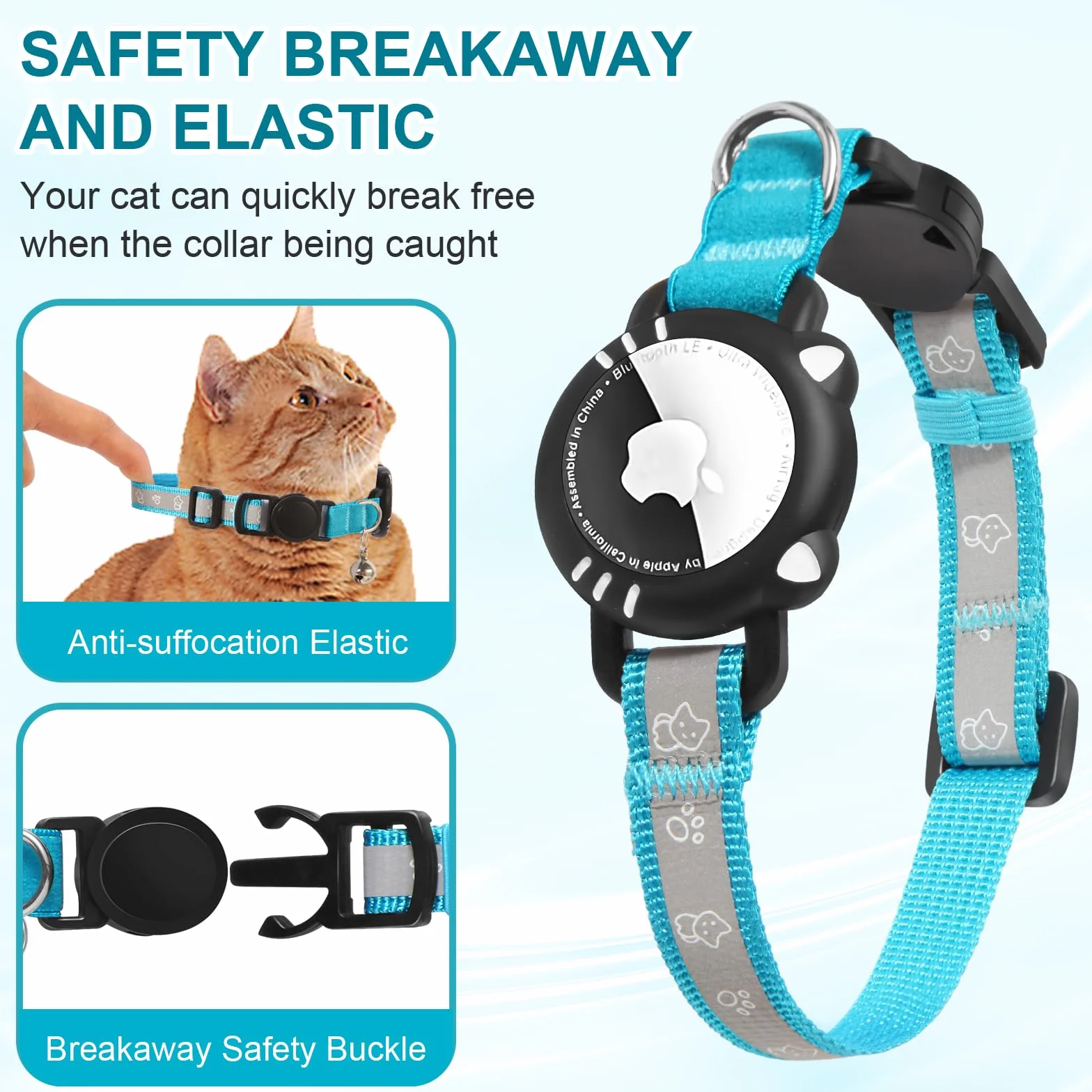 Riflettente Collare Gatti Compatibile con Apple Airtag Collare Air Tag Gatto con Fibbia di Sicurezza per Gattini, Air Tag GPS Non Incluso