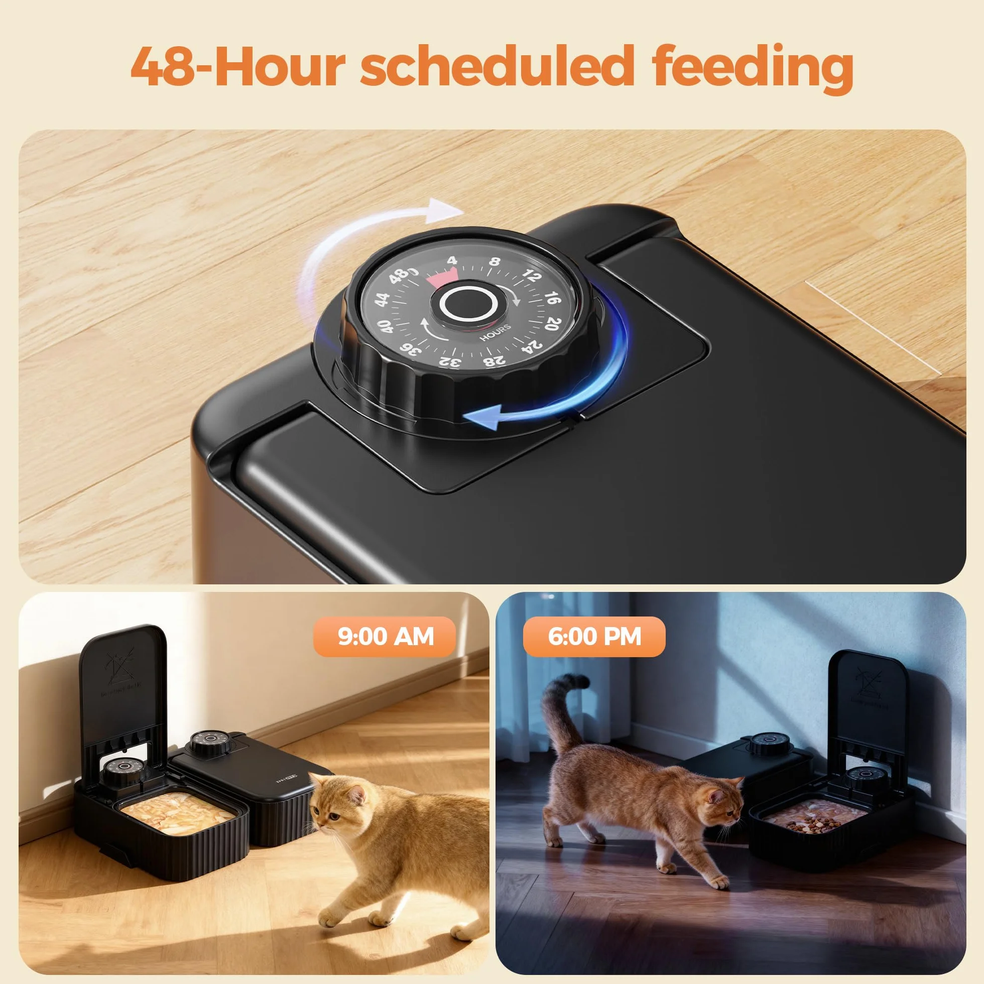 Distributore Automatico Cibo Gatti Umido: Dispenser Crocchette Gatto con Timer di 48 Ore - Dosatore Crocchette per Gatti senza Fili con 1 AA Batteria - Pasti Fino a 350g Ciascuno - Nero
