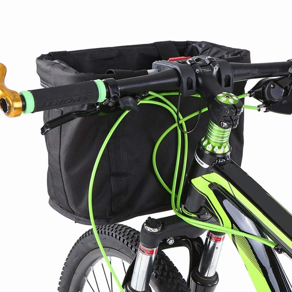 Cestino anteriore per bicicletta, staccabile, in tela, pieghevole, rimovibile, per manubrio della bicicletta, organizer per animali domestici, gatti, cani