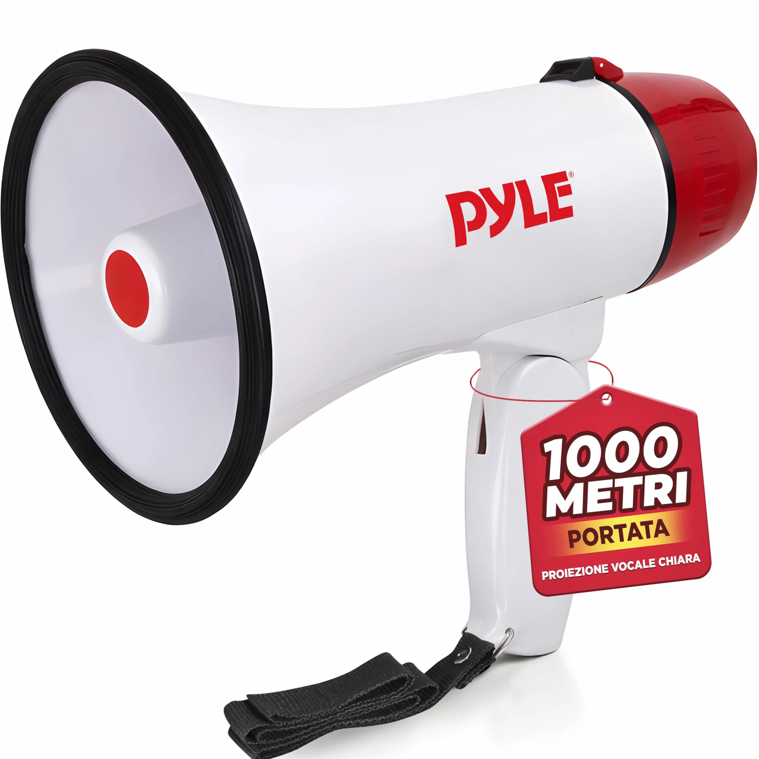Pyle Megafono PA Bullhorn, Megafono Portatile 20 Watt e Controllo Volume Regolabile con Sirena Integrata & Portata di 730 Metri per Sport e Sicurezza