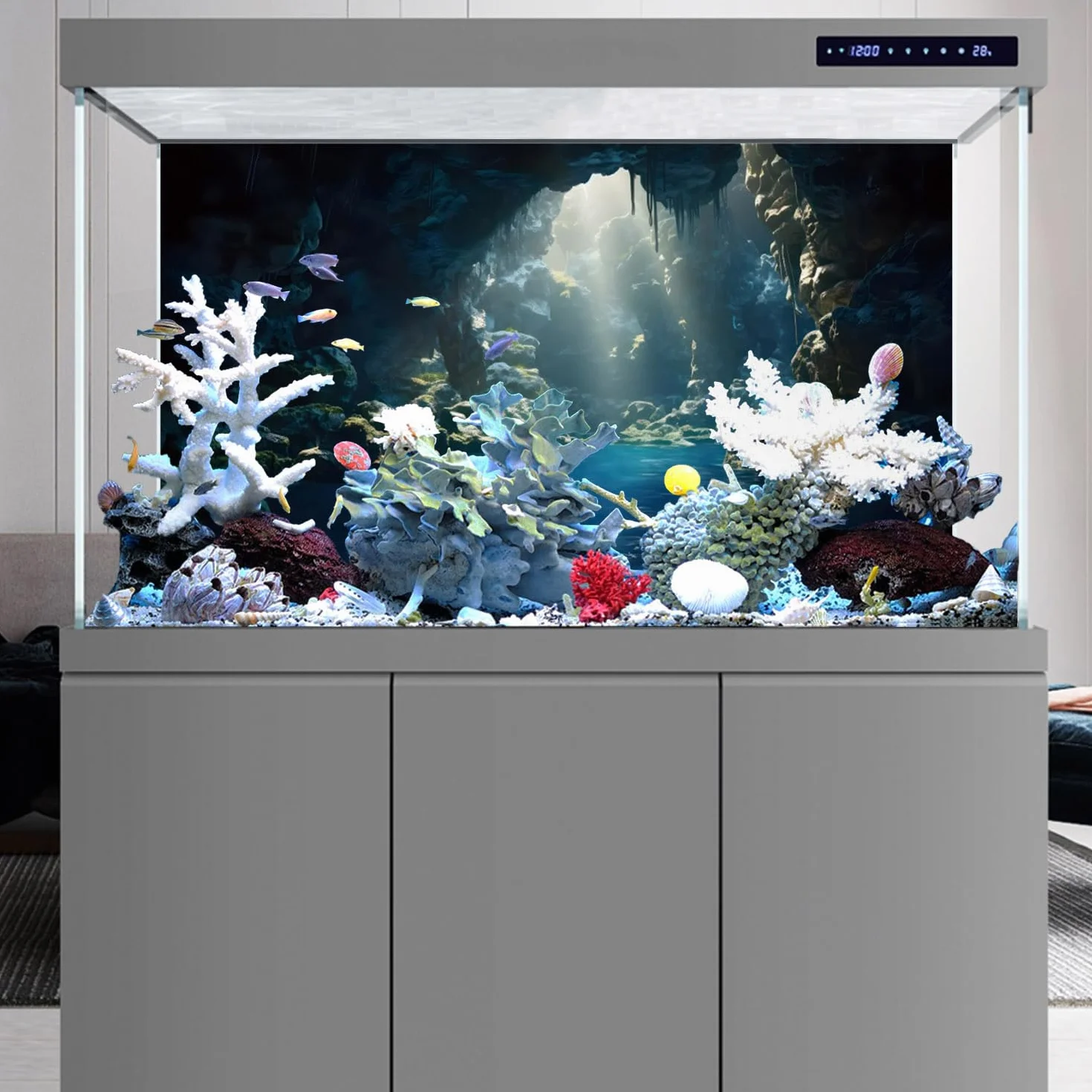 120x50cm Acquario Sfondo Montagna Pietre Grotta Acquario Sfondo Fiume Letto & Lago Acquario Sfondo Vinile