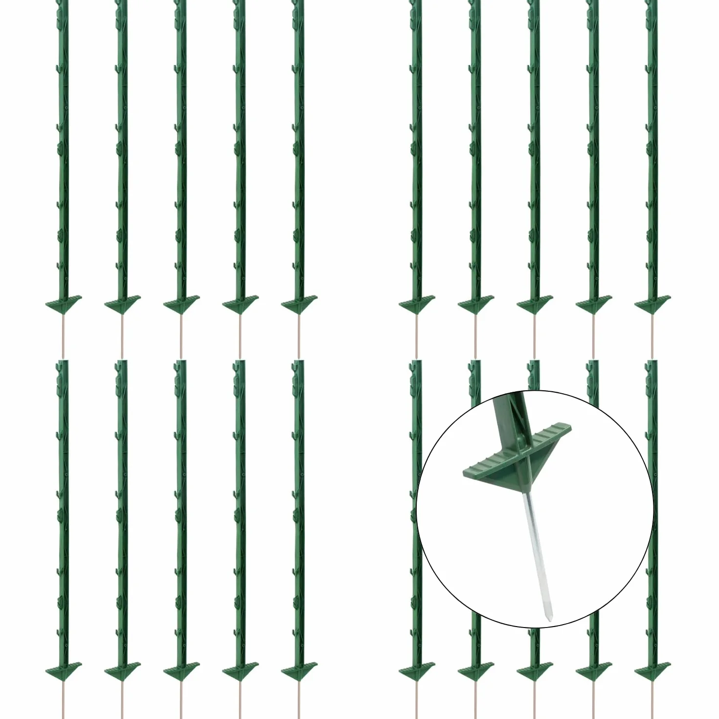Agrarzone 40x Paletto per recinti in plastica 105cm, doppio predellino, verde - In plastica rinforzata, con 8 occhielli per filo, nastro e corda - Ideali per cavalli, bovini e pollame