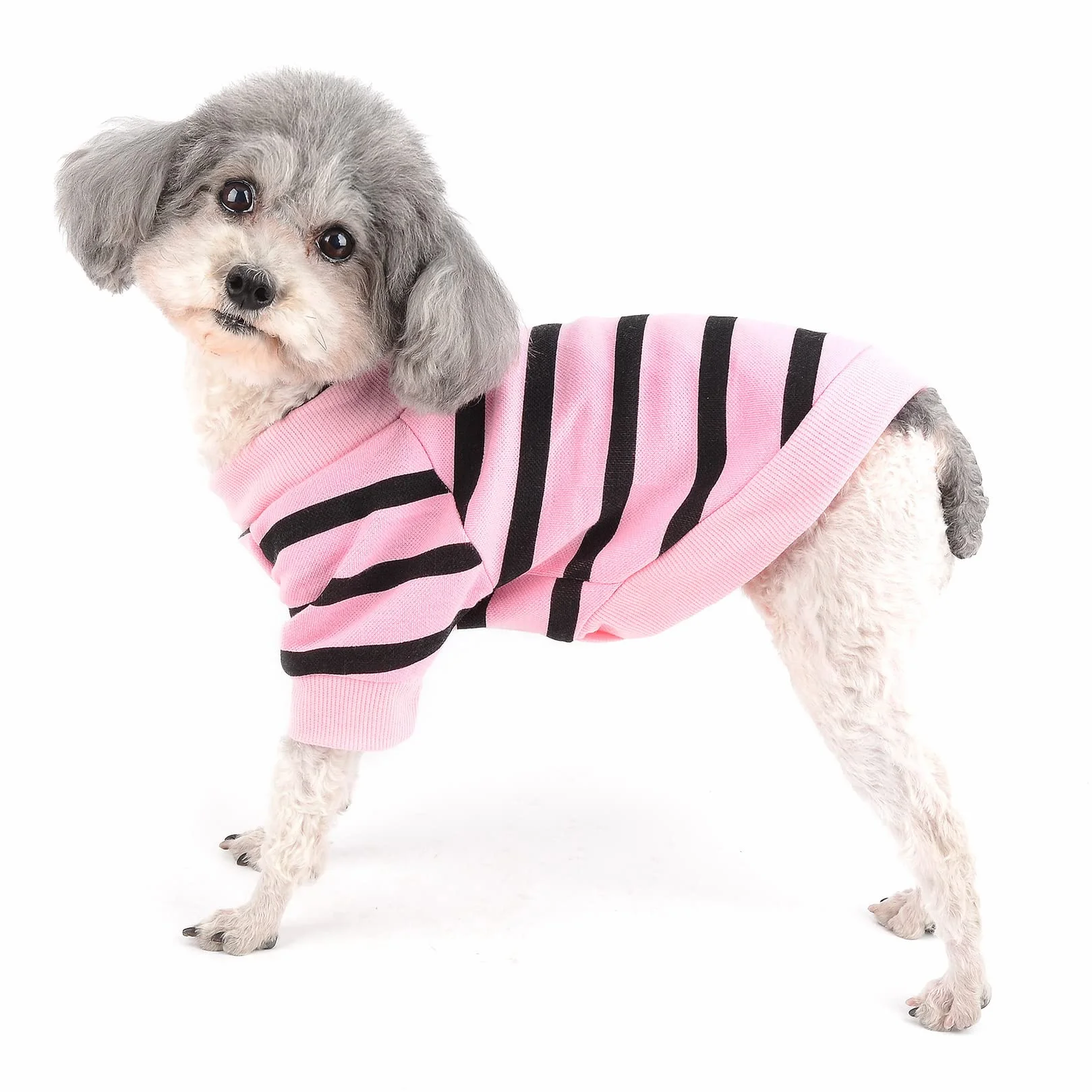 Zunea Magliette per Cani Piccola Taglia Estiva T-Shirt a Righe con Paillettes Cuore Felpa Morbido Cotone Pullover Camicie Chihuahua Babyrosa L