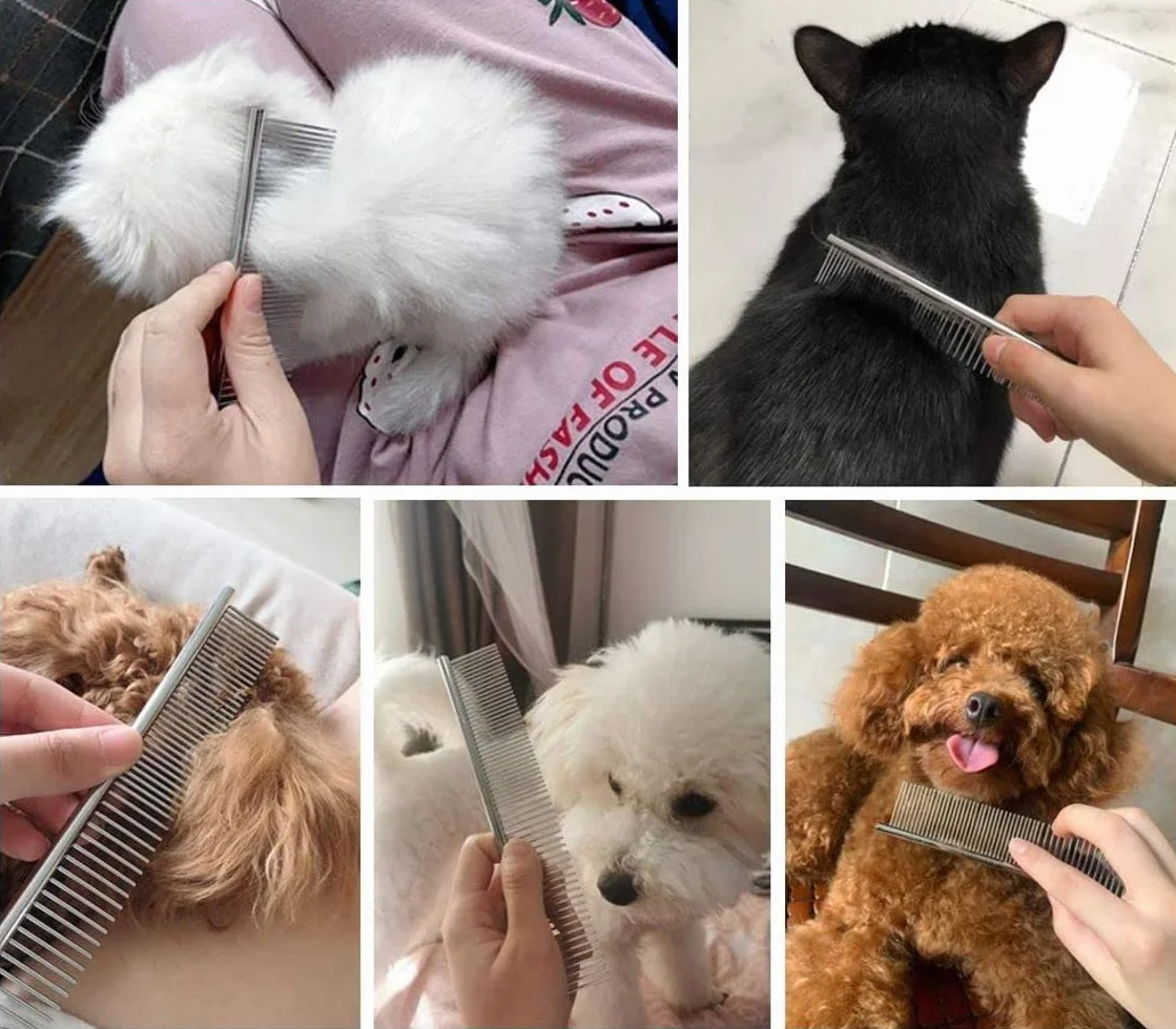 Candure Spazzola per Cani, Pettine Gatti per Pelo Acciaio Inossidabile 11+6 Doppia Faccia Strumento di Deshedding Animali per Cane Pelo Lungo, Medio e Corto (Verde)