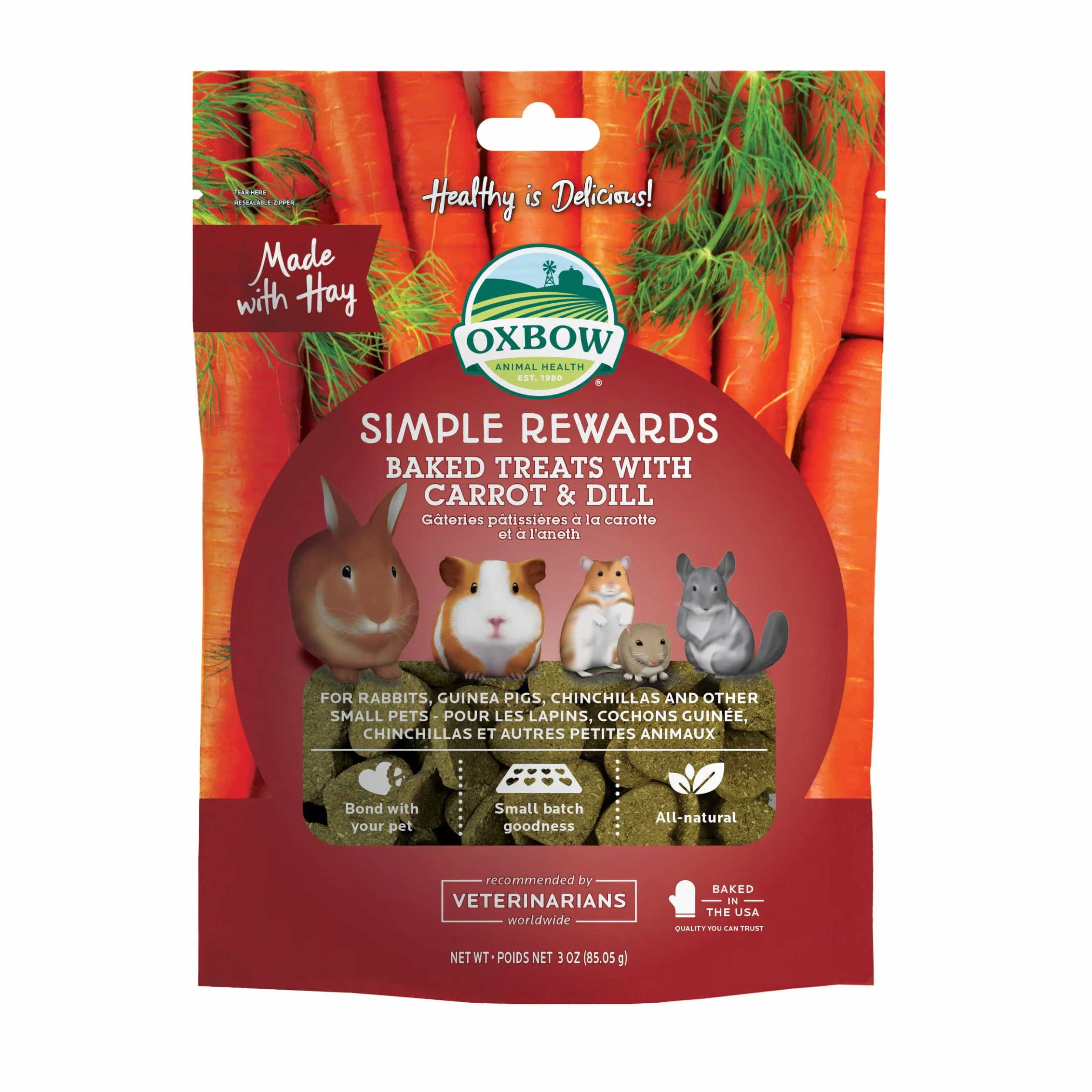 Oxbow New Simple Rewards Naturale a Forno Cotto dolcetti con Carote, aneto e Timothy Hay