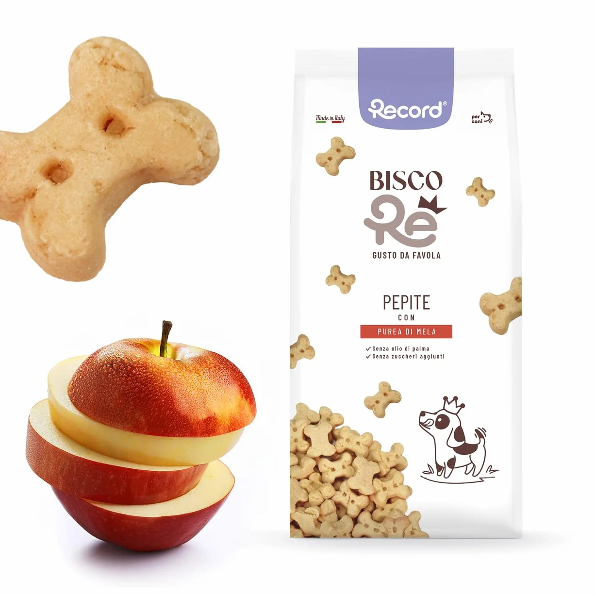 Record - BiscoRe Biscotti per Cani alla Mela, formato da 1kg. Snack Naturali Cotti al Forno con Purea di Frutta, Senza Conservanti né Olio di Palma, Leggeri, Digeribili e Gustosi