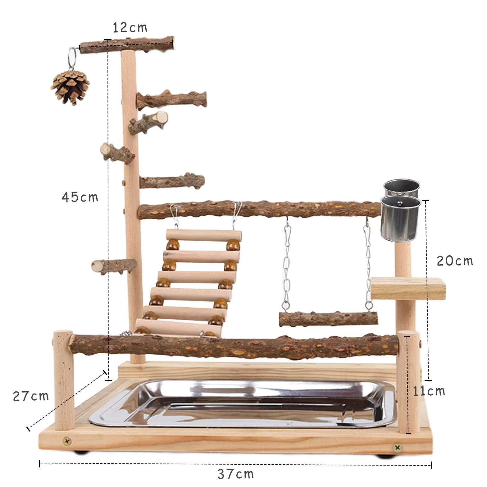 Parco Giochi per Pappagalli Palestra per Uccelli con Posatoi e Accessori Legno 45x37x26 CM